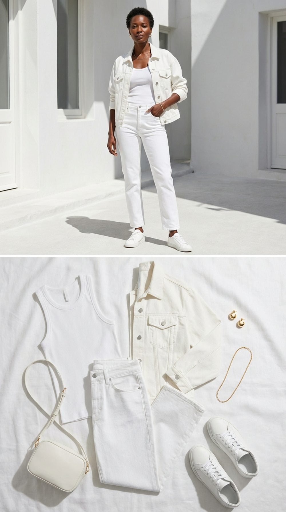 White Denim Set: How a Boxy Open Jacket Draws a Vertical Line