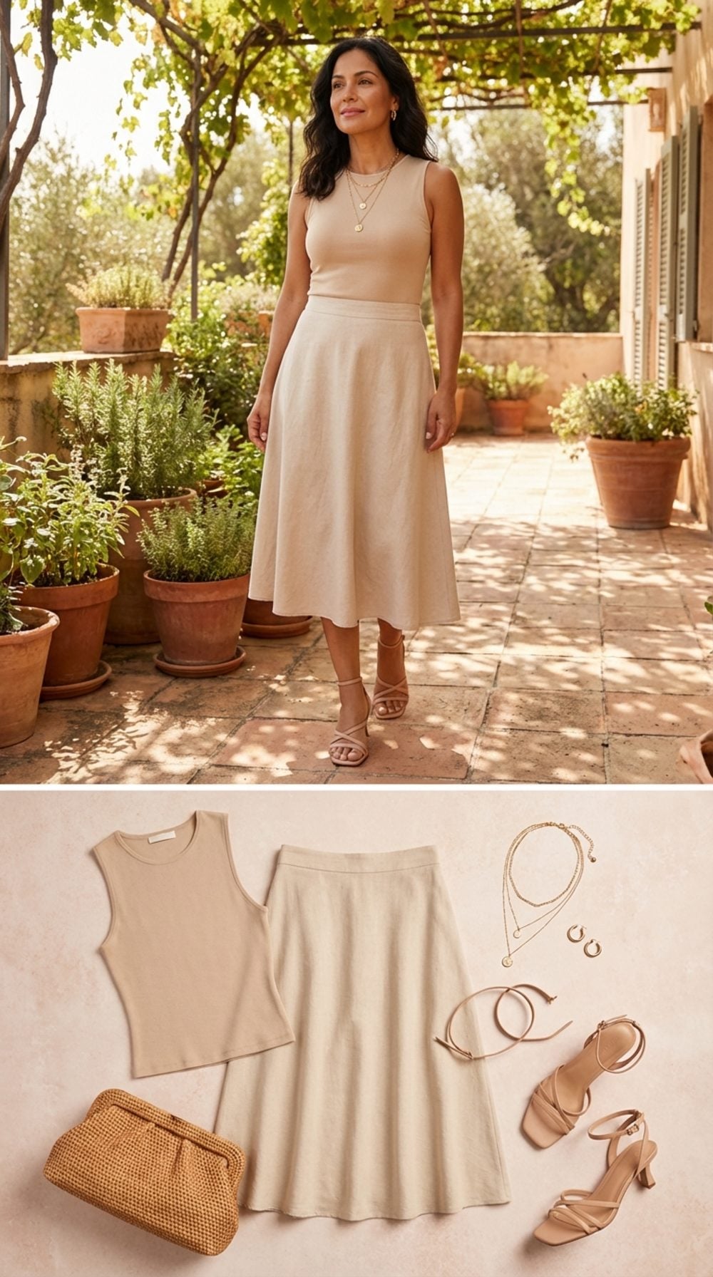 Same-Tone A-Line Skirt and Fitted Top: Balance Without the Drama