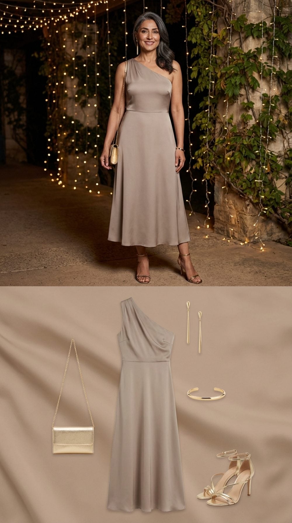 One-Shoulder Midi Dress in a Muted Neutral: Asymmetry As the Most Sophisticated Slim