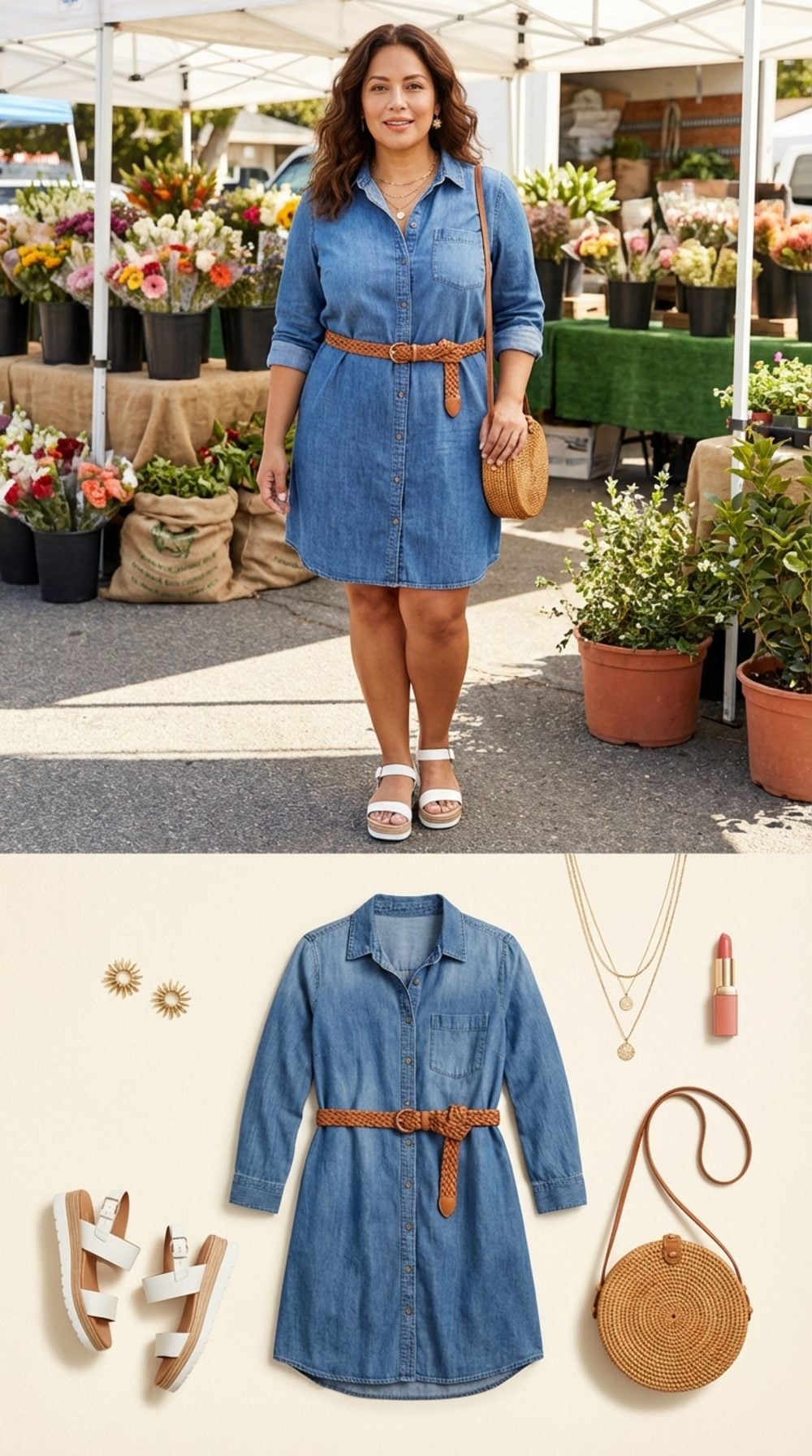 Chambray Button-Front Shirt Dress With Short Sleeves That Actually Fit