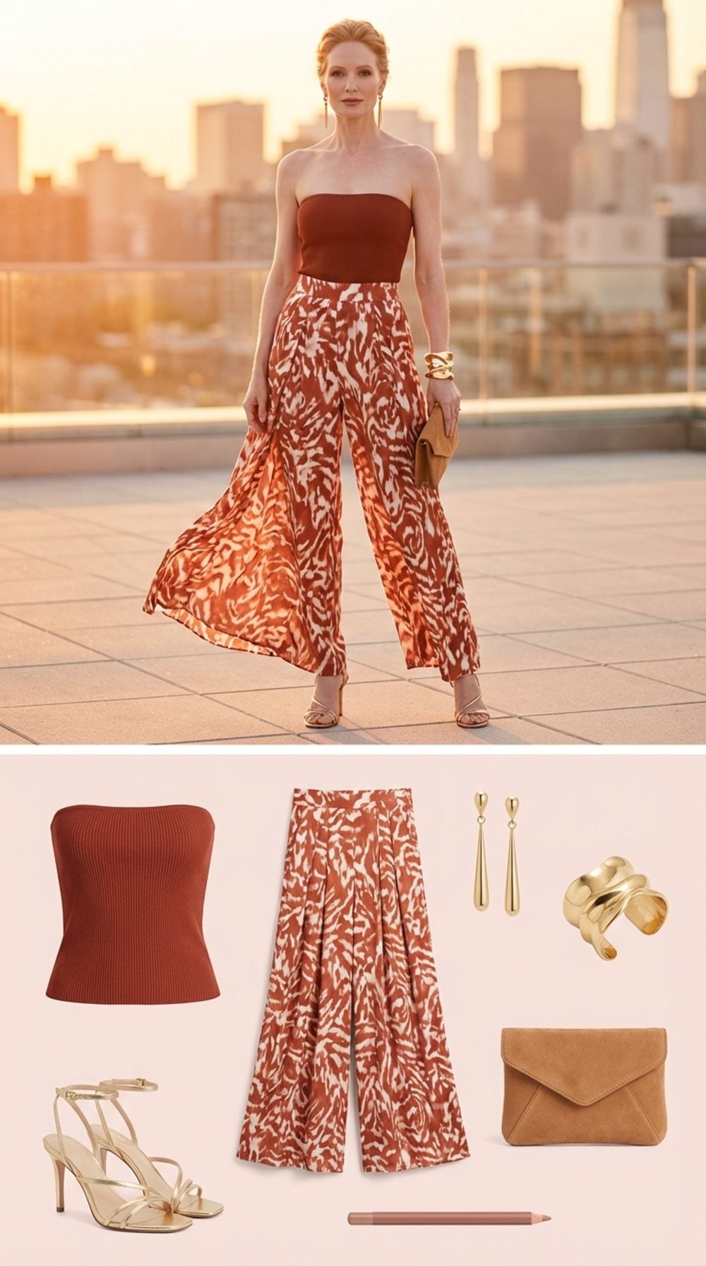 Strapless Bandeau + High-Waisted Palazzo Pants: Where Drama Lives at the Waist