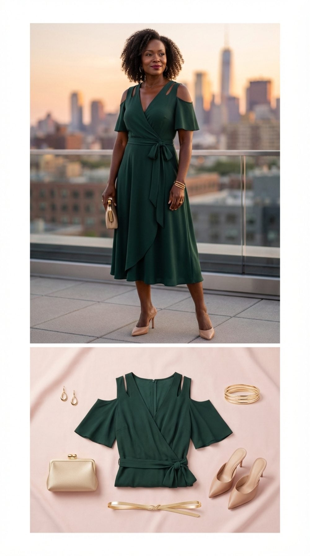 Cold-Shoulder Wrap Dress in a Dark Solid: Collarbone First, Always