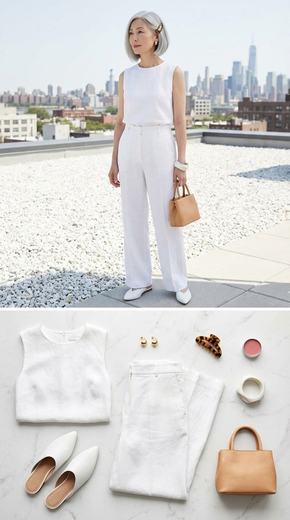 Sleeveless White Linen Co-Ord: One Unbroken Line From Shoulder to Floor