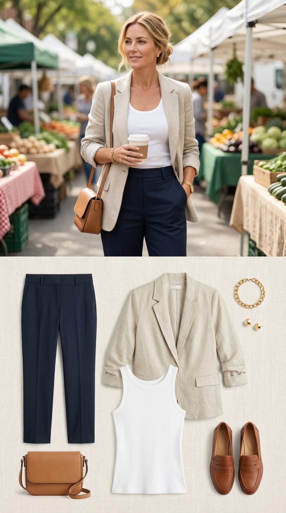 Fitted Tank + Linen Blazer with Rolled Sleeves: The Forearm Is the Most Elegant Part