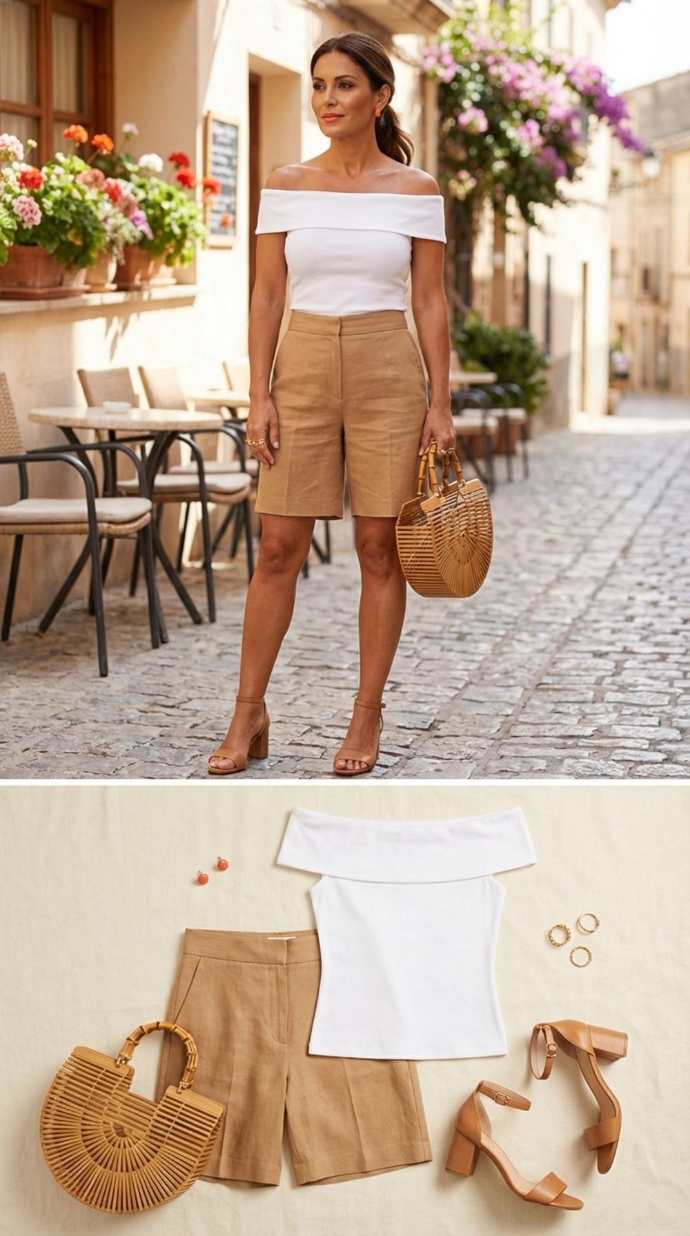 Off-the-Shoulder Top + Tailored Shorts: The Collarbone Line Changes Everything