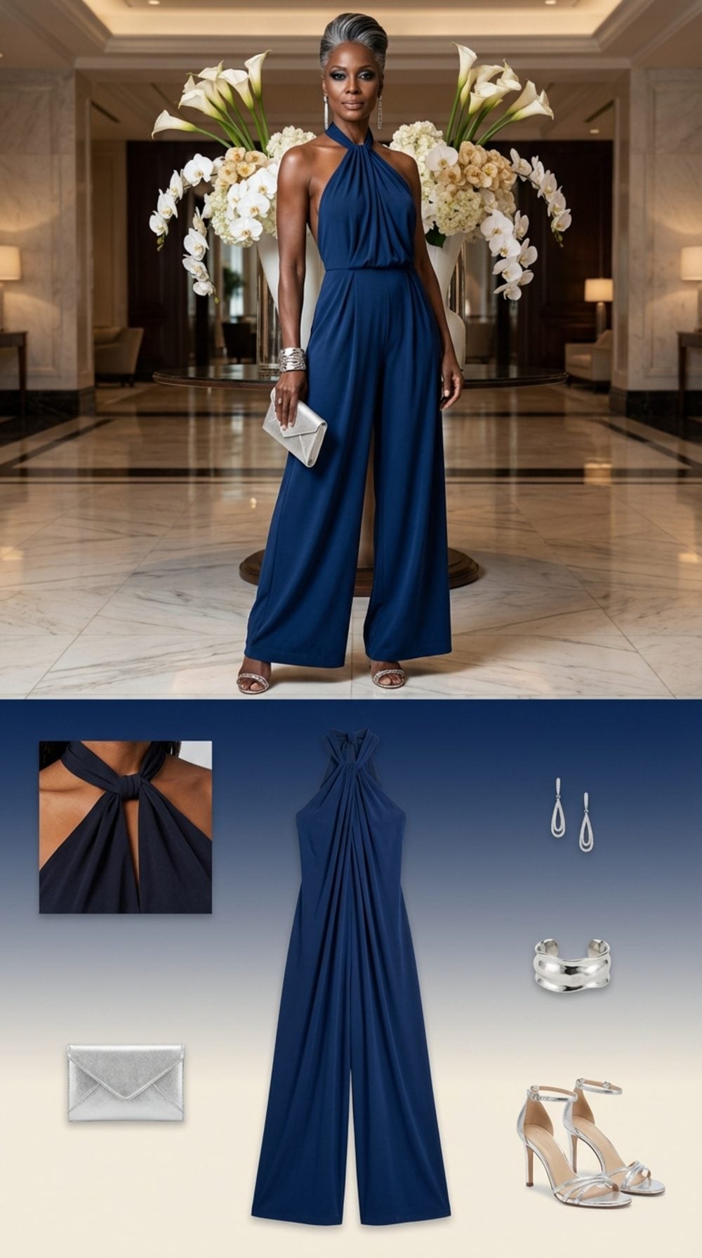 Halter-Neck Jumpsuit in a Jewel Tone: Neck Detail as the North Star