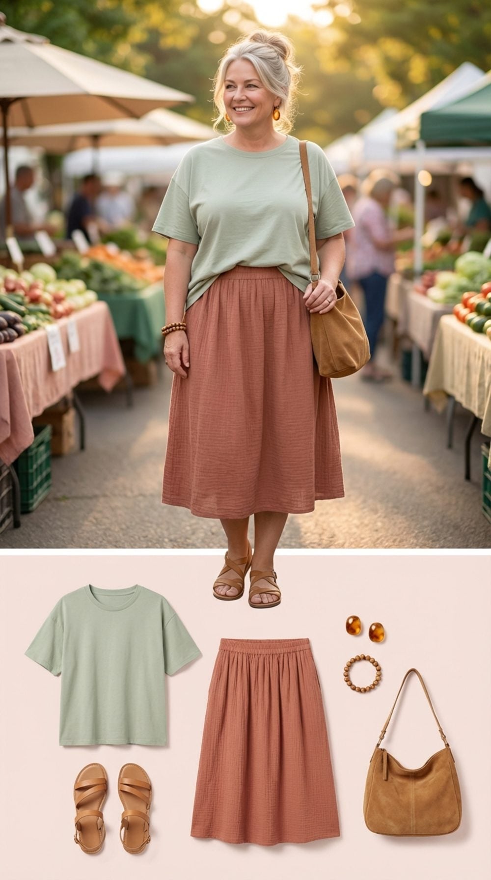 The Relaxed Tee Tucked Right: Elastic Waist Midi Skirts and the Art of the Front Tuck