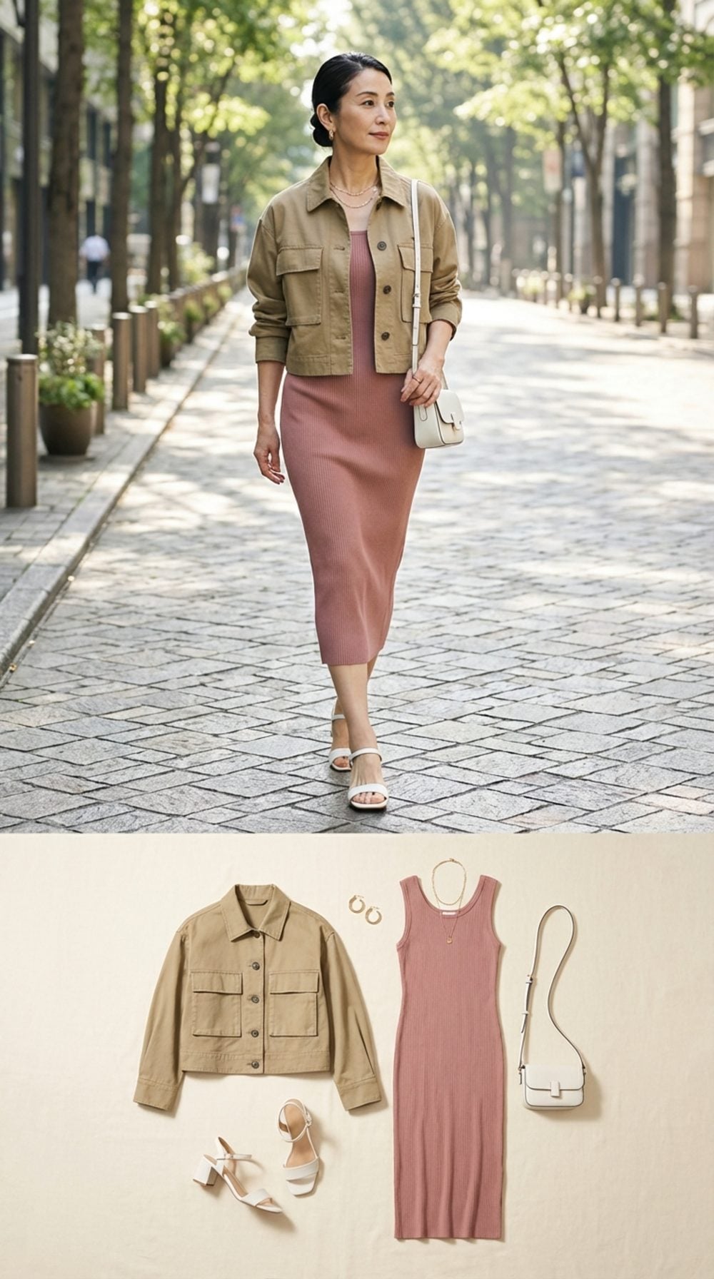 Cropped Utility Jacket Over a Fitted Dress: Two Hems, One Perfect Waist Line