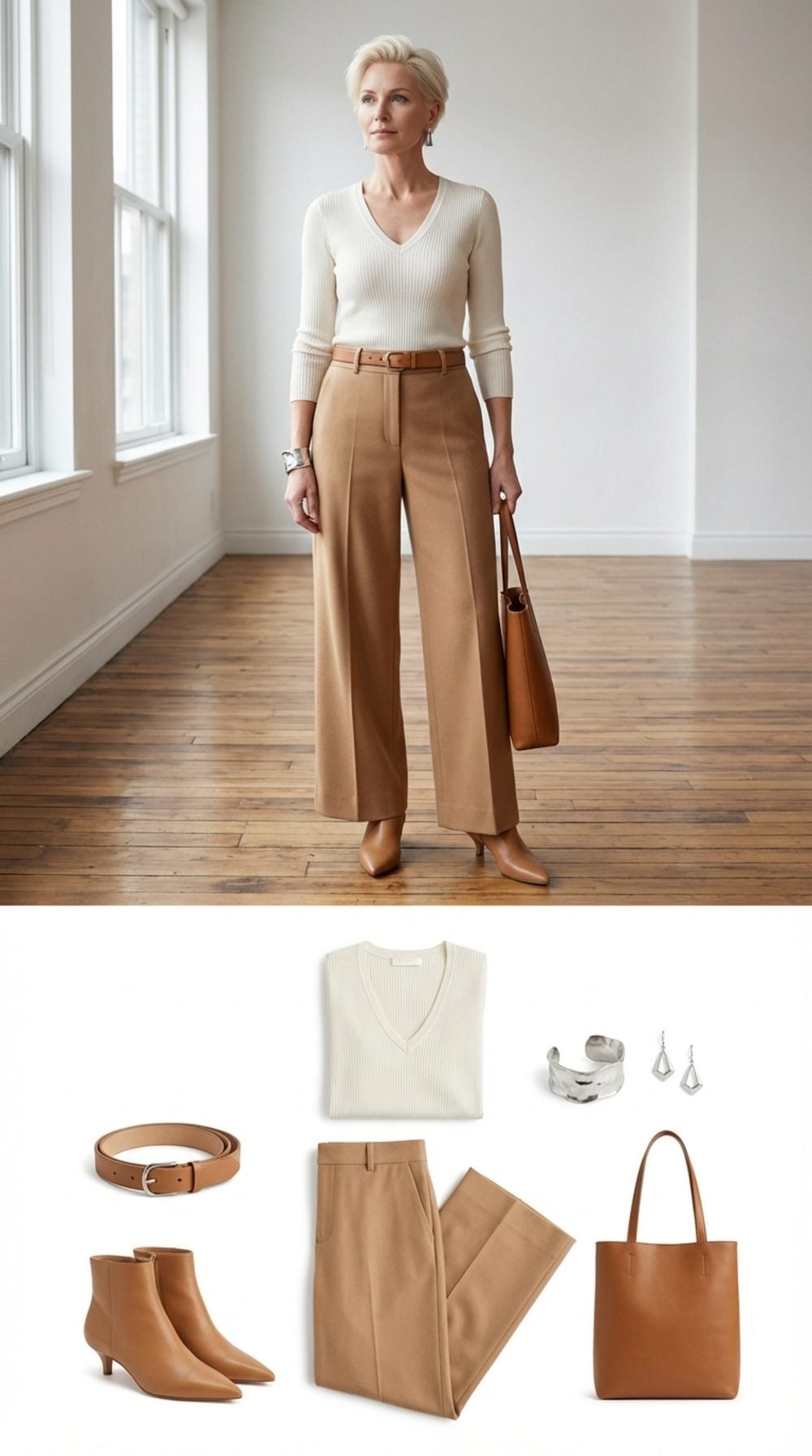 V-Neck Knit Tucked Into High-Waisted Ankle Pants: The Clean Version of Put-Together
