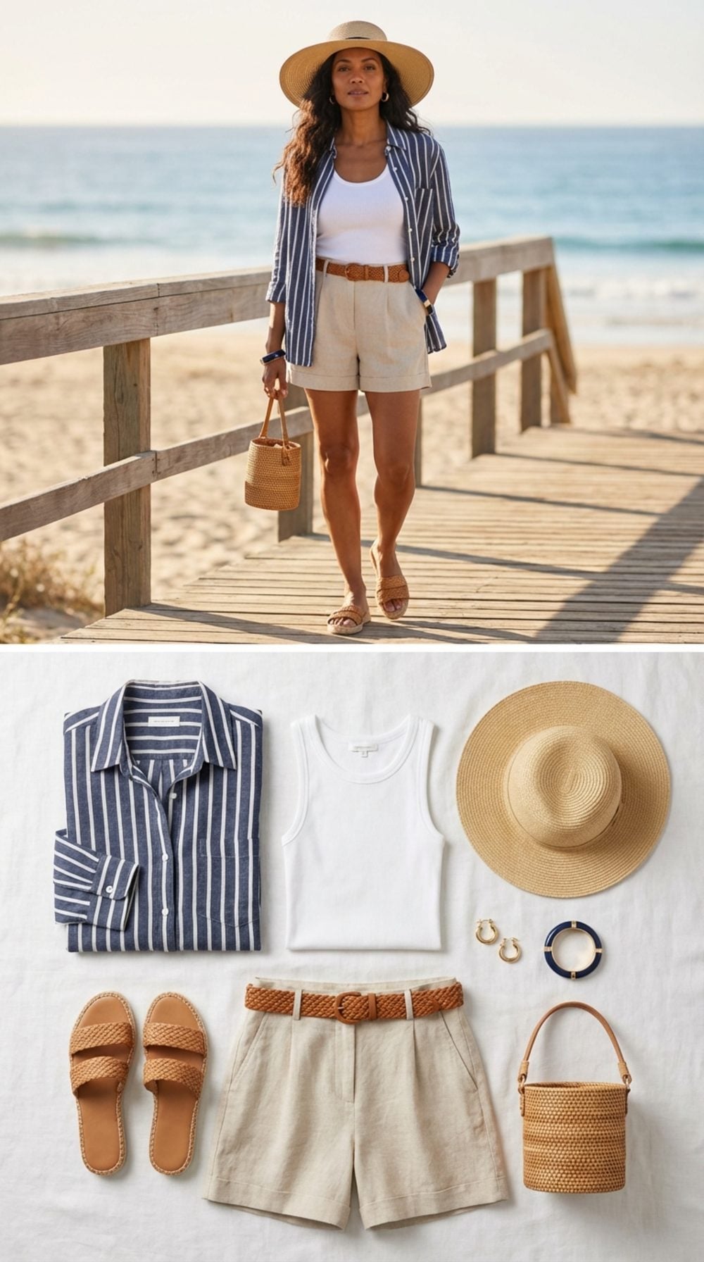 The Open Button-Down Layered Over a Tank: Linen Shorts, One Belt, Zero Effort
