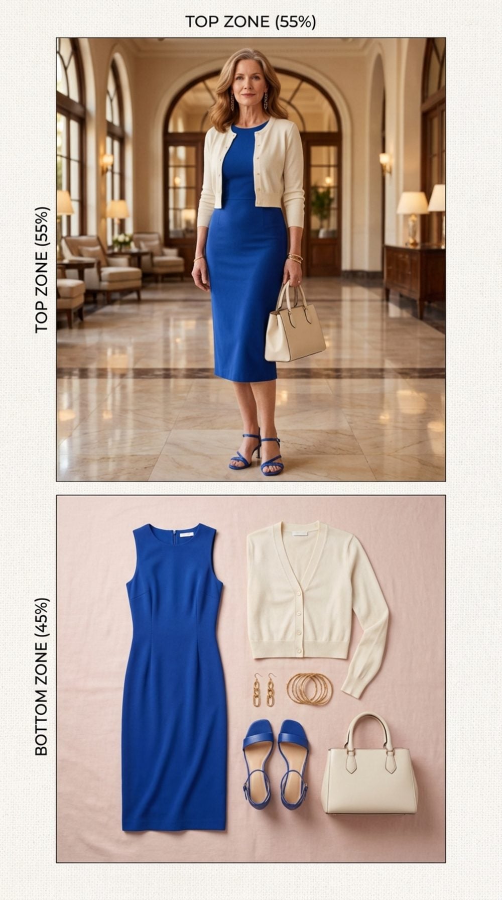 Cropped Cardigan Over a Waist-Shaped Midi Dress: The Layered Equation That Keeps Its Promise