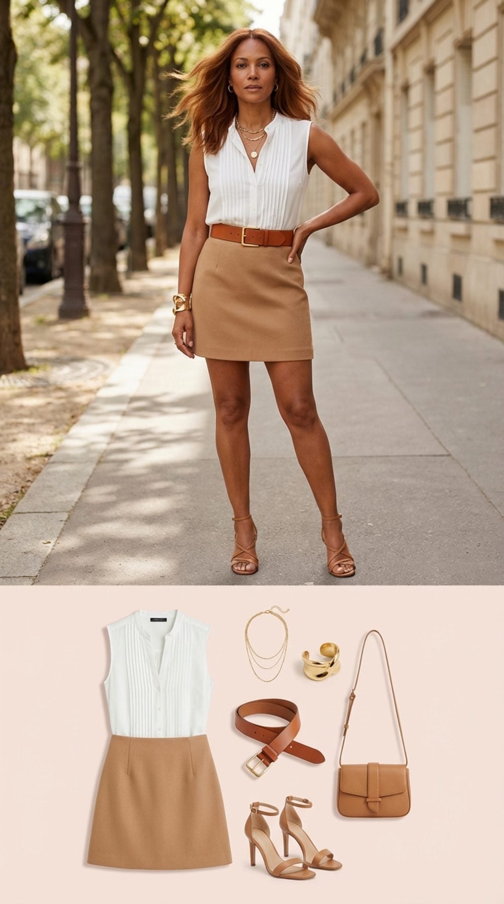 Belted Mini, Sleeveless Blouse: The Proportions That Work Every Time