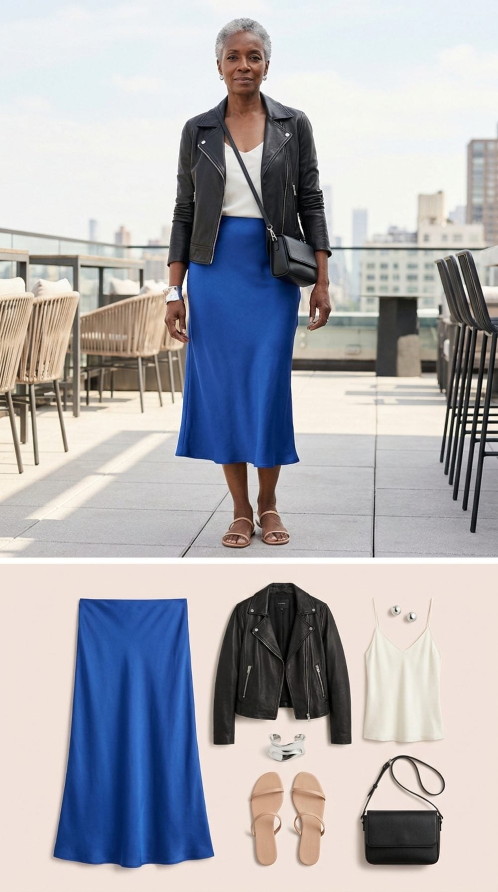 Cobalt Blue Silk Slip and Moto Leather: When Evening Starts at Noon