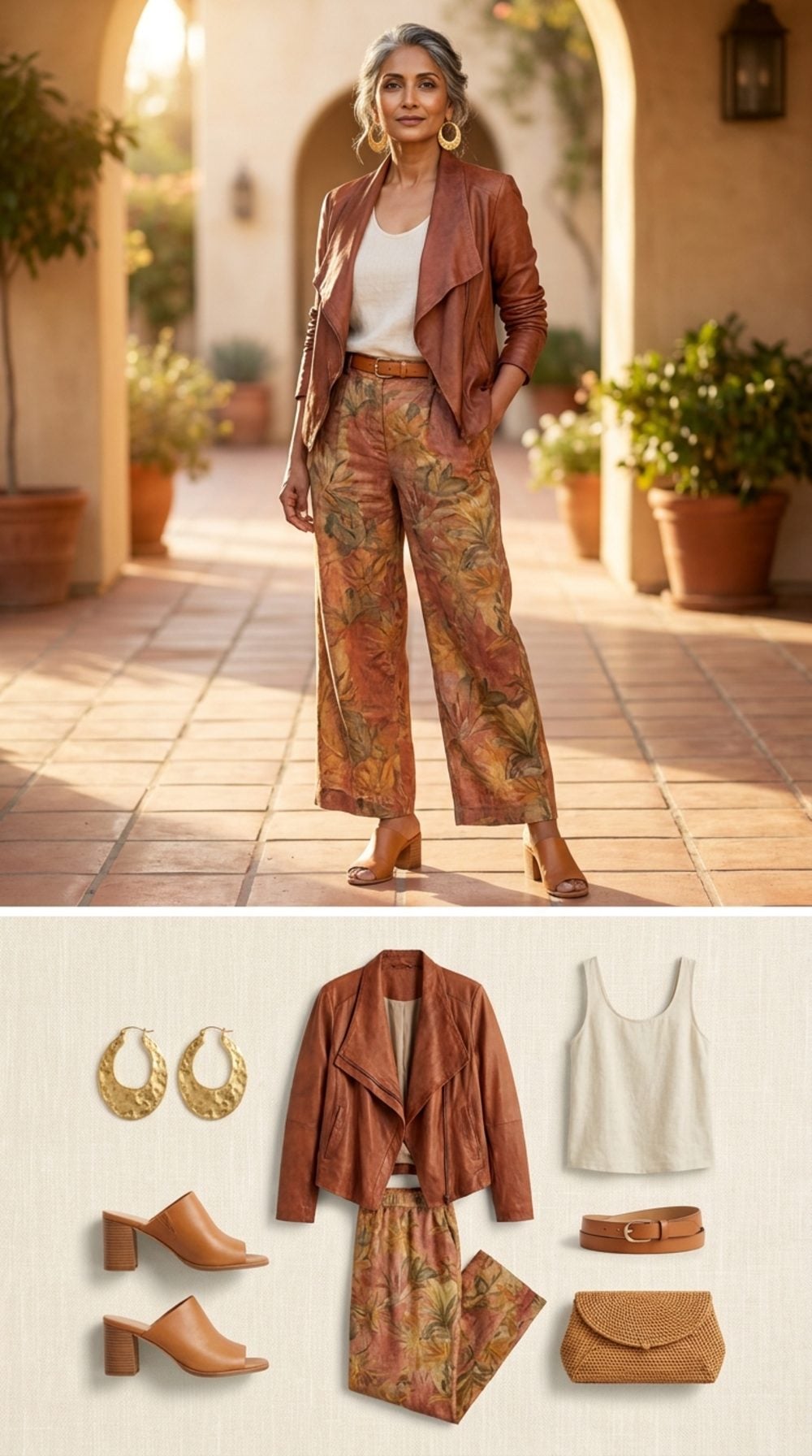 Terracotta Dreams: Distressed Leather and Printed Linen in the Late-Afternoon Heat
