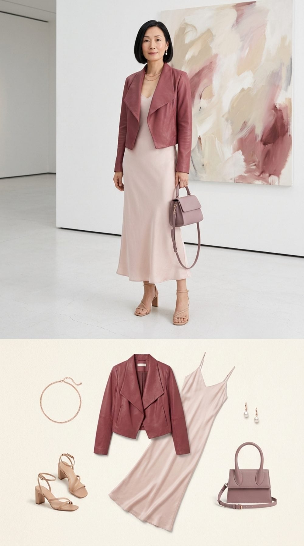 Gallery Saturday: Blush Silk, Cropped Blush Leather, and the Art of Tonal Dressing