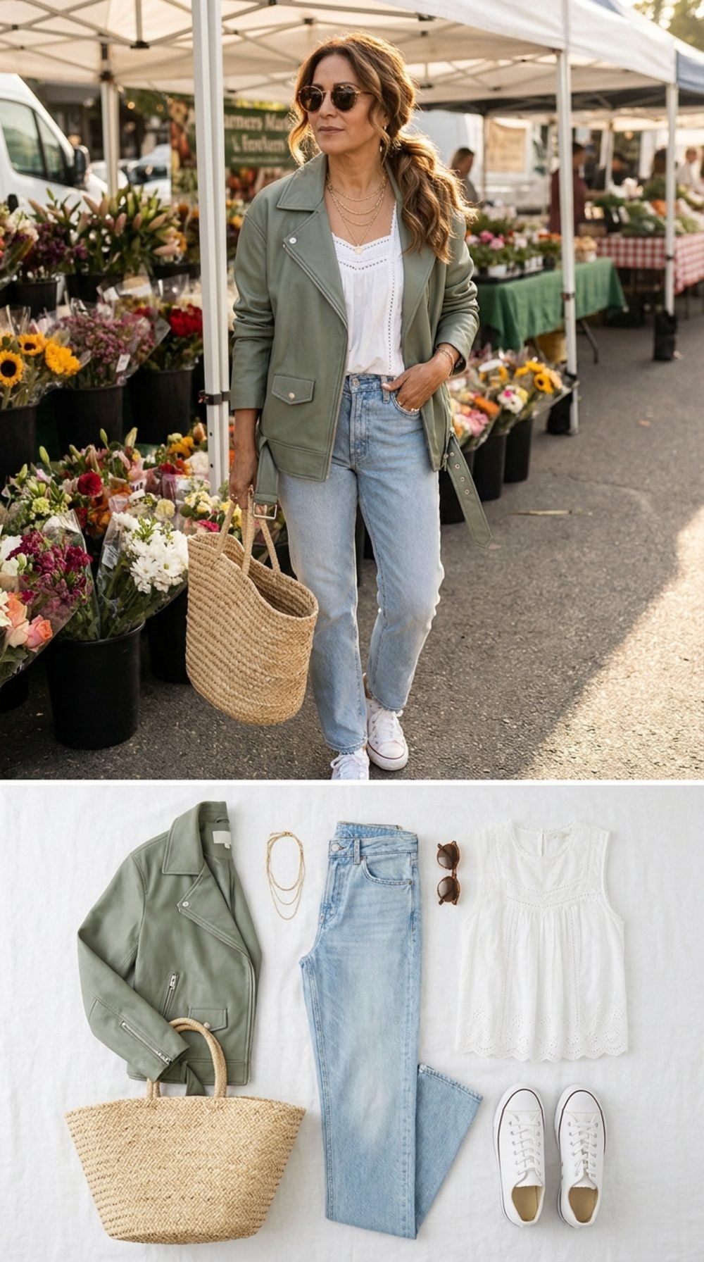Farmers Market Morning: Sage Green Leather and Sun-Faded Denim