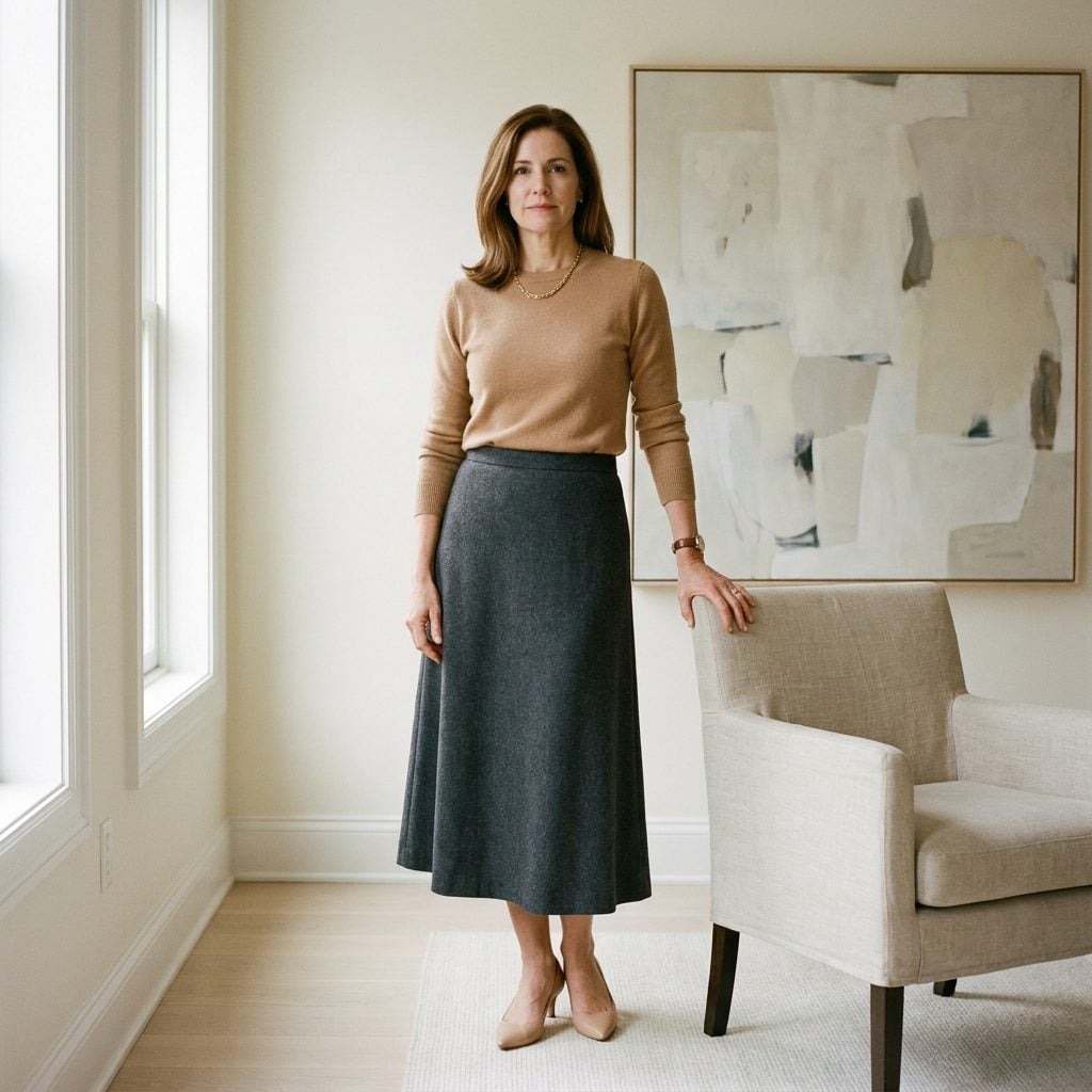 A Fine Knit Tucked Into a Midi Skirt Says More Than Any Logo Ever Could