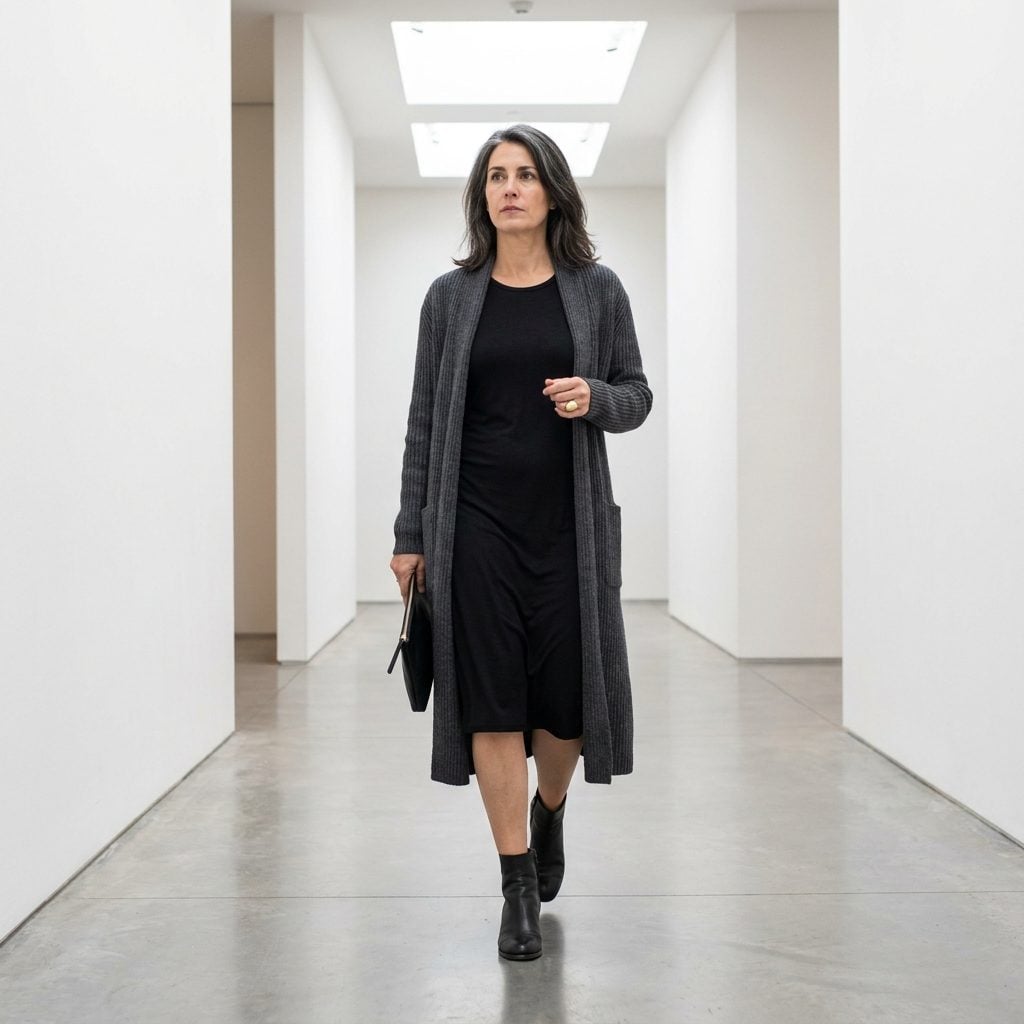 A Longline Cardigan Over a Simple Dress, and You Look Like You Own the Building