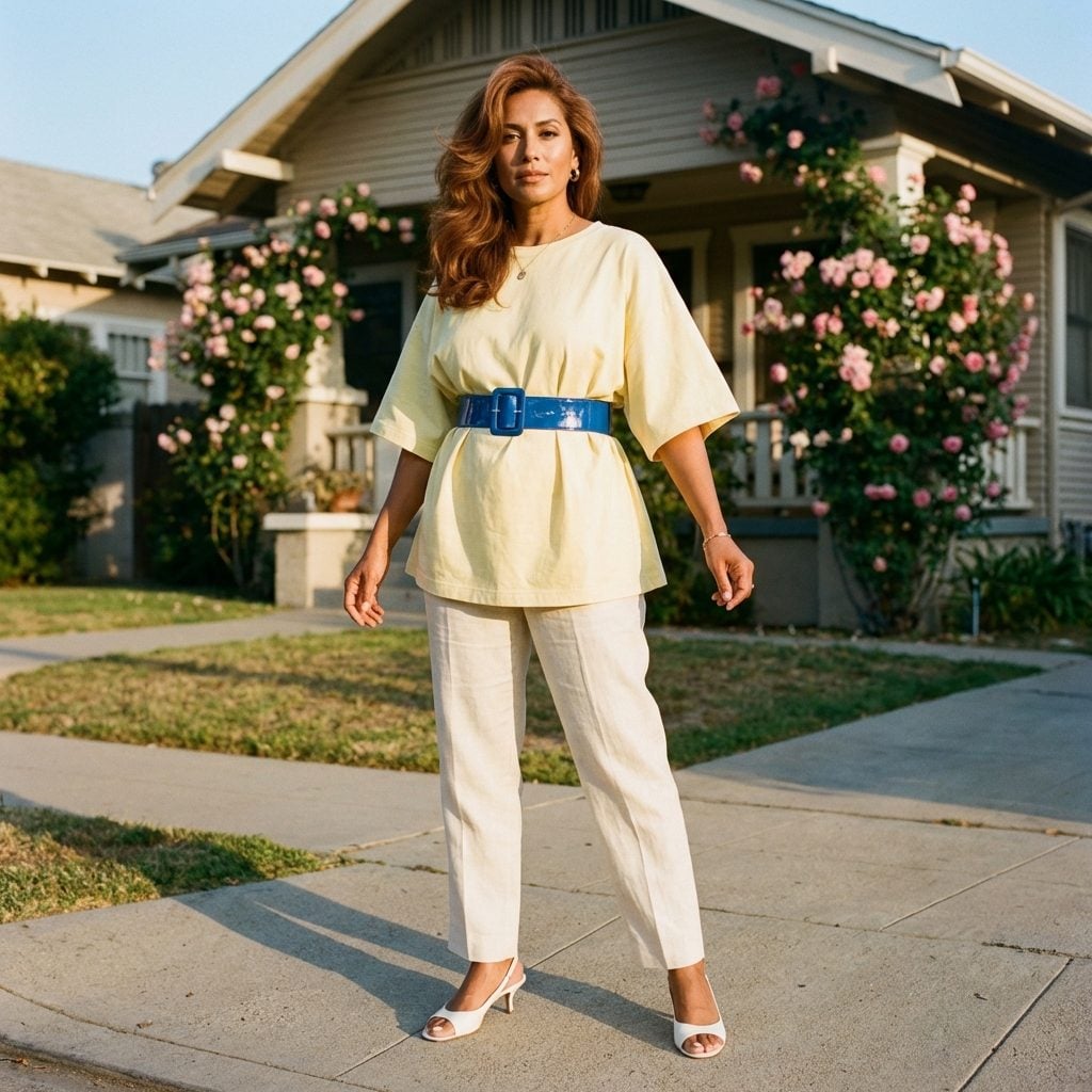 The Big Plastic Belt Over a Loose Top: Absolutely Unnecessary, Completely Non-Negotiable