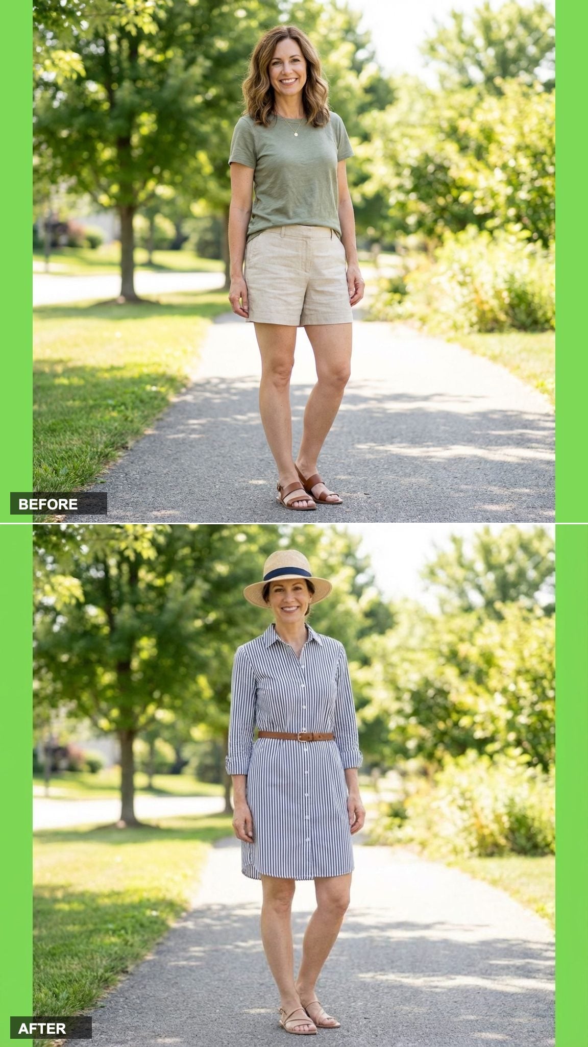 Vertical Stripes on a Shirt Dress: A Height Hack That Dates Back Decades