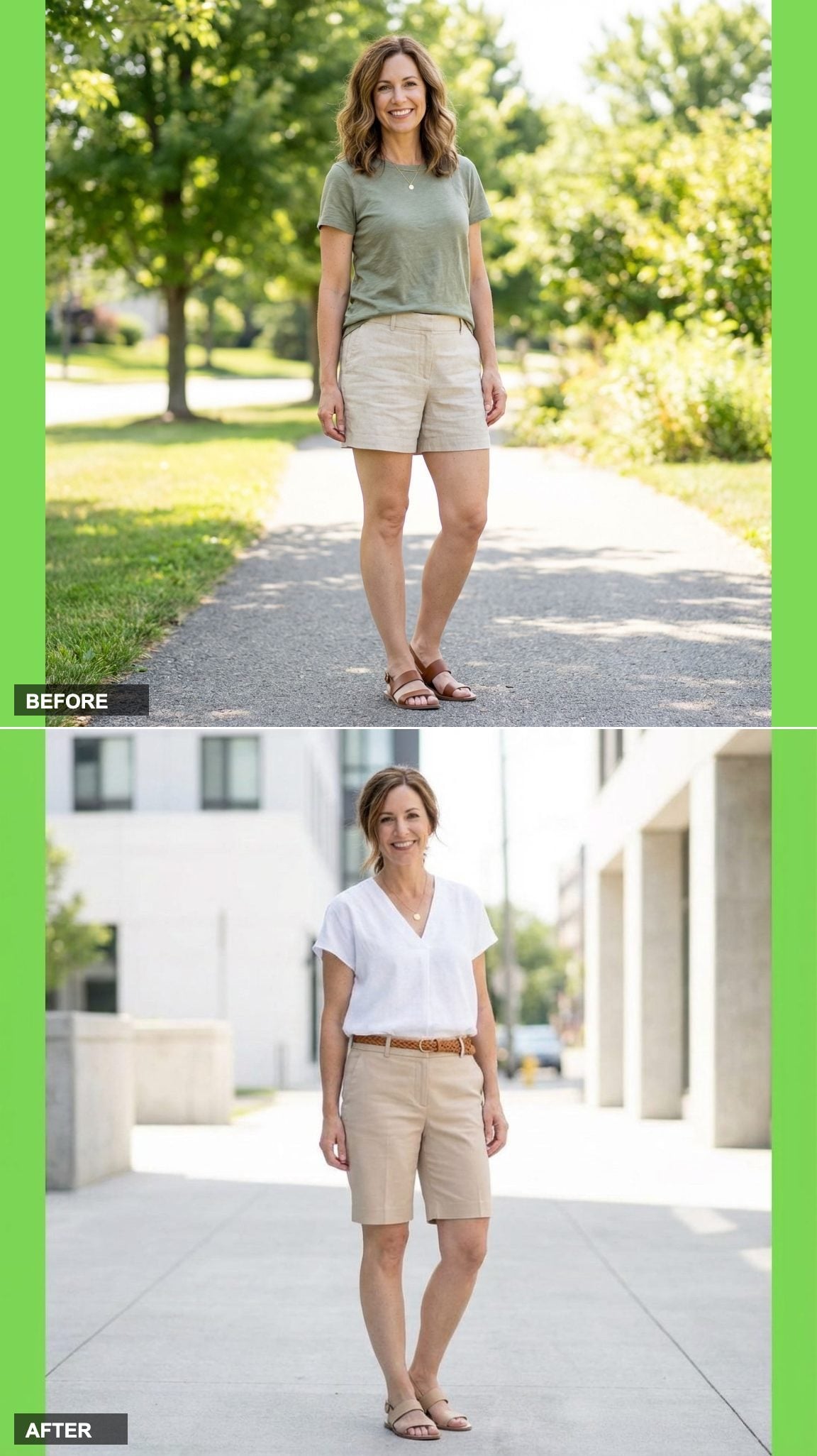 Tailored Bermuda Shorts Done Right: The V-Neck Blouse Changes Everything