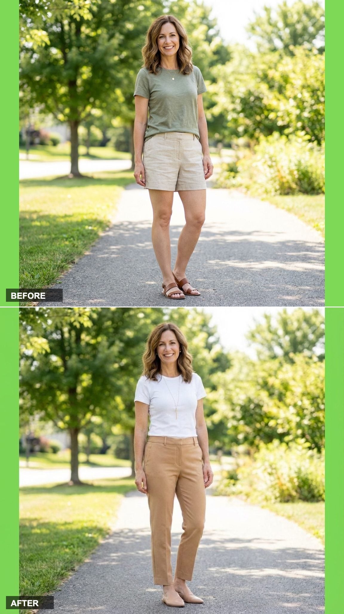 Straight-Leg Ankle Pants Plus a Long Pendant: Two Vertical Lines Are Better Than One
