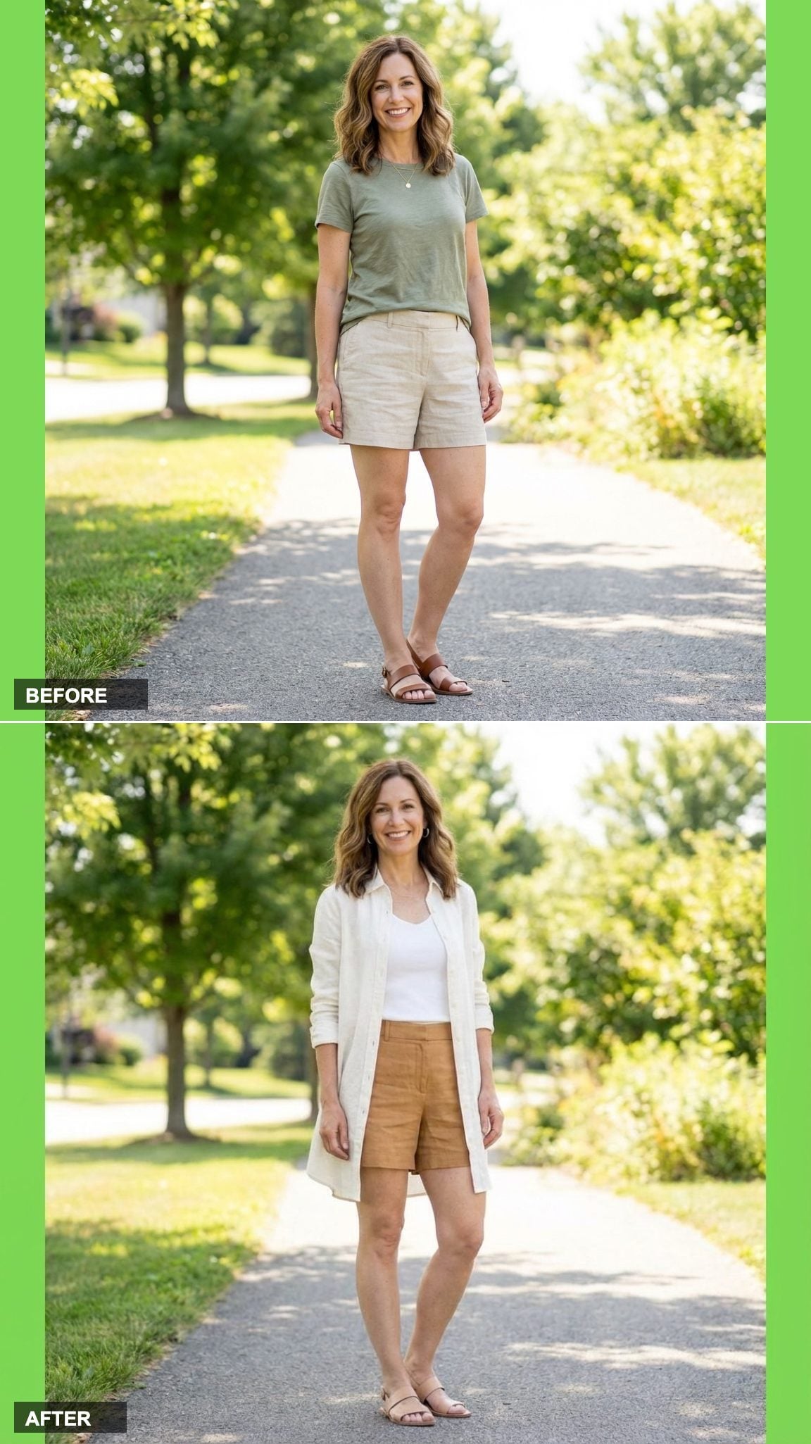 High-Waisted Linen Shorts With a Longline Open Shirt: Layering That Actually Lengthens