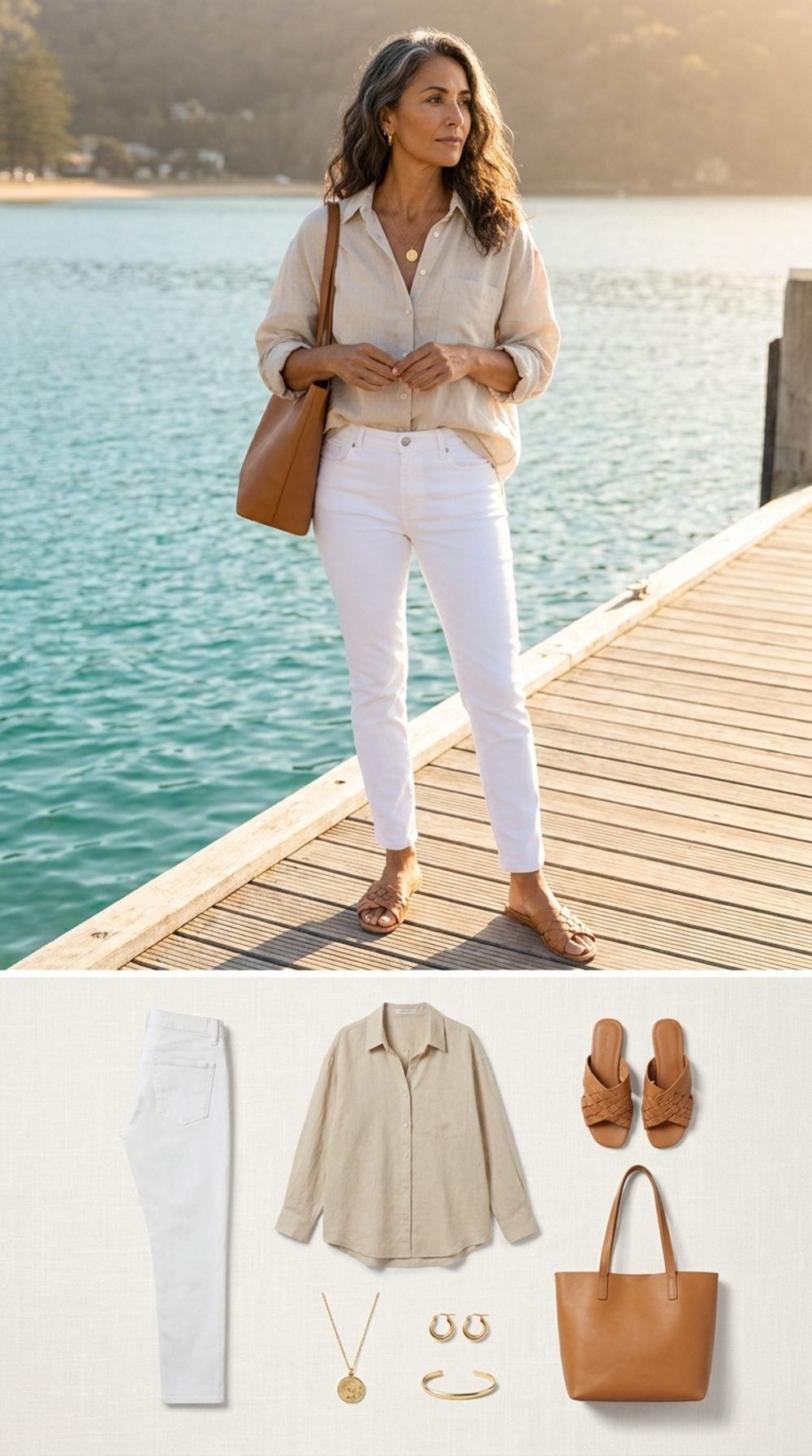 Coastal Morning in Crisp White Denim and Sun-Bleached Linen