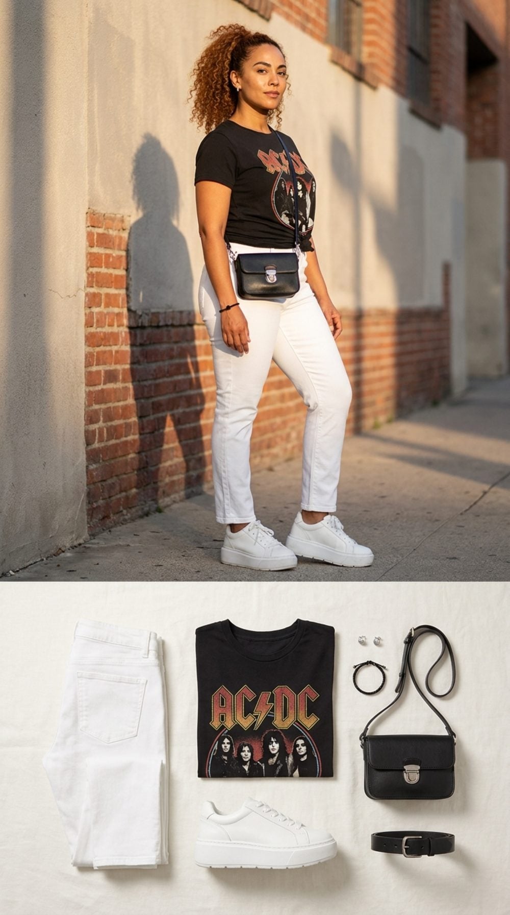 Graphic Black Tee Tucked Into White Jeans: The Effortless Cool of Understated Contrast