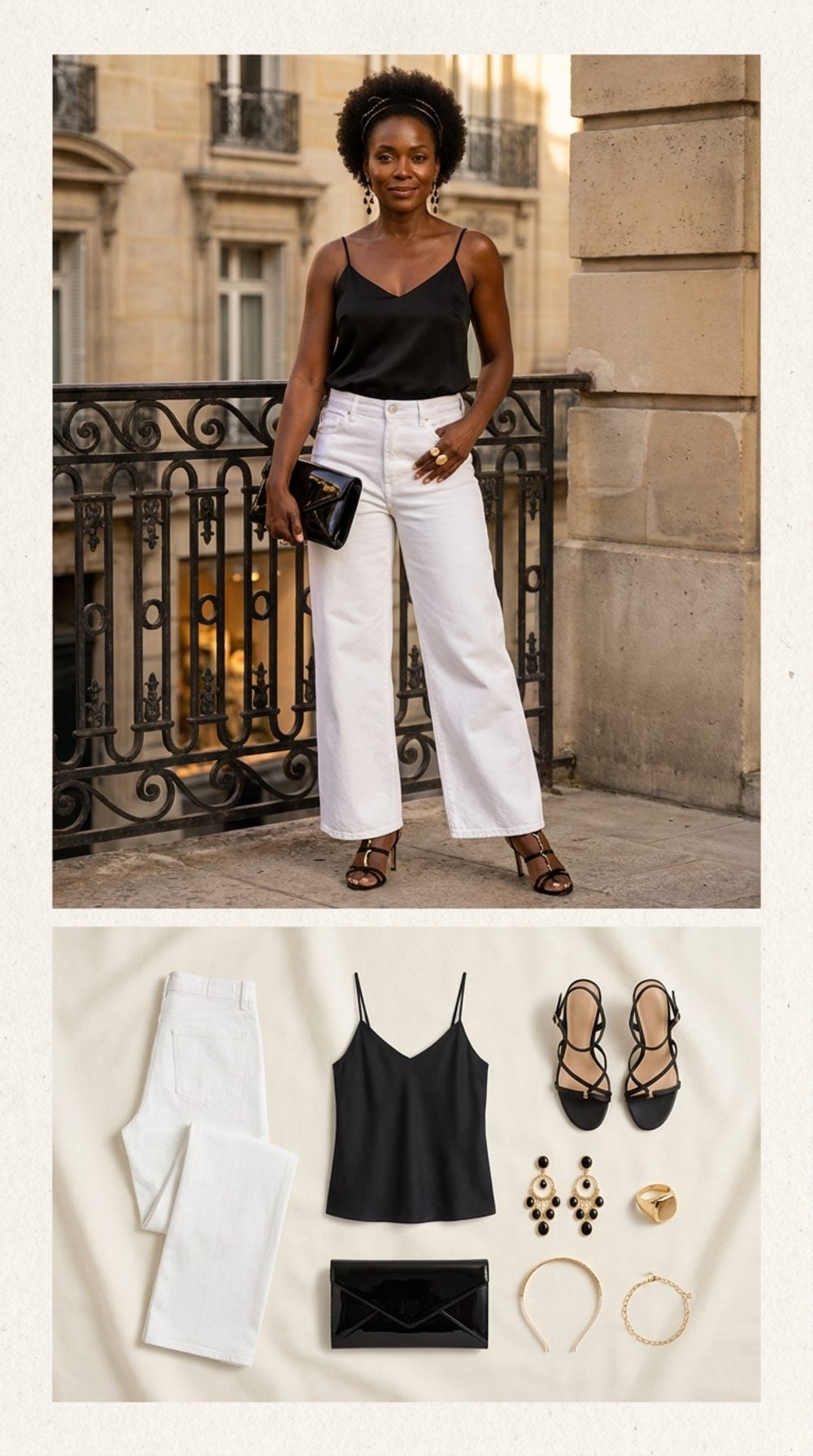 French Quarter Jazz Evening in White Wide-Leg and Silk Noir