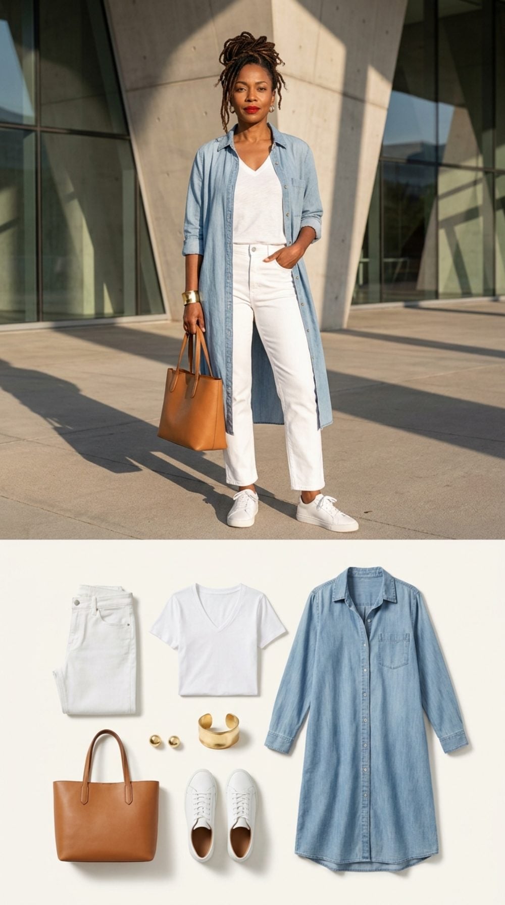 White Jeans and a Chambray Shirt Dress: Layering as Architecture, Not Afterthought