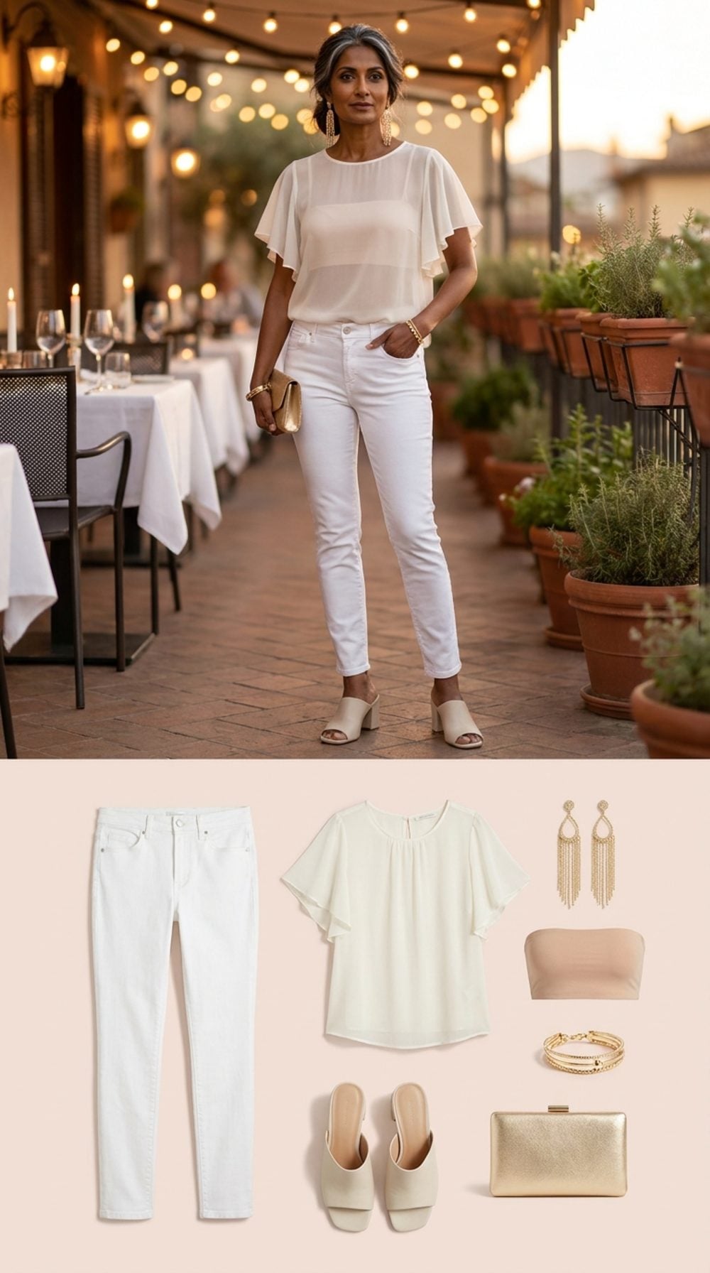 Ivory Gauze Blouse and White Jeans at Dusk: When 