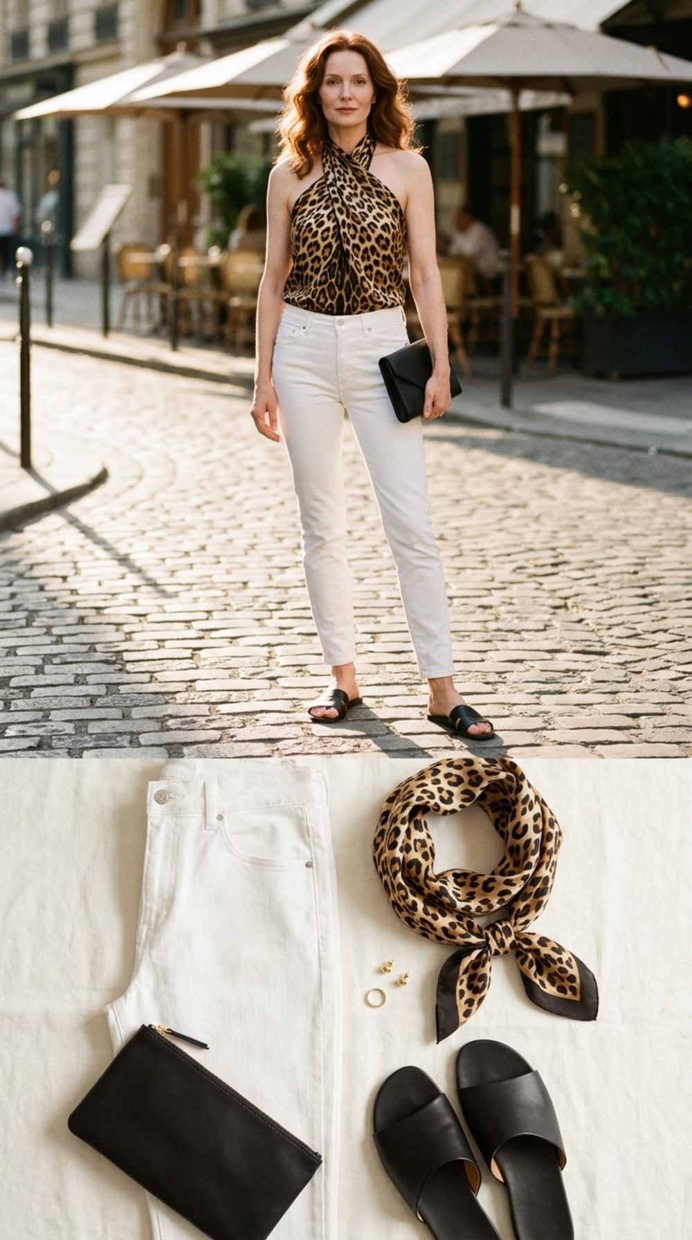 White Jeans and a Leopard Print Scarf Top: Fearless Pattern Energy Without Trying Too Hard