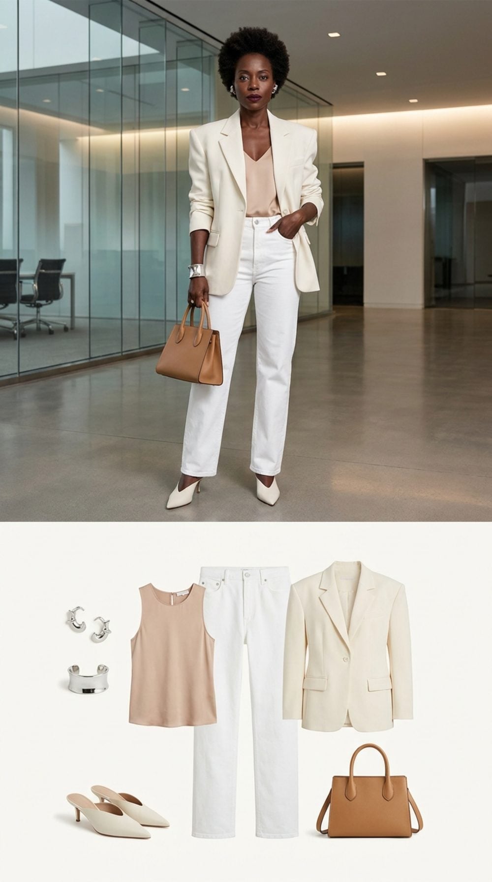 The Power Lunch Uniform: Crisp White Straight-Leg and Sculptural Blazer
