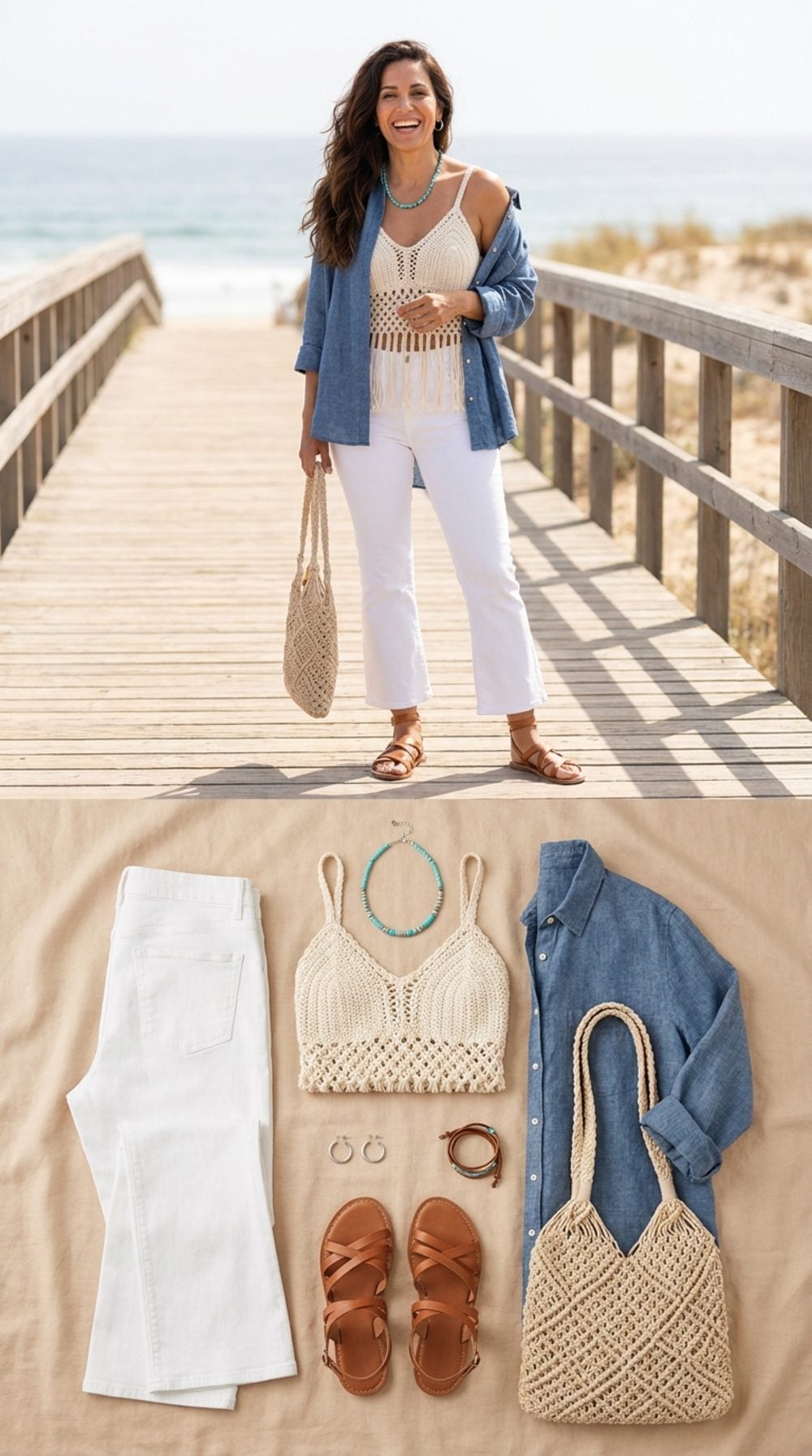 Barefoot-Spirit Energy in White Cropped Flare and Macramé Details