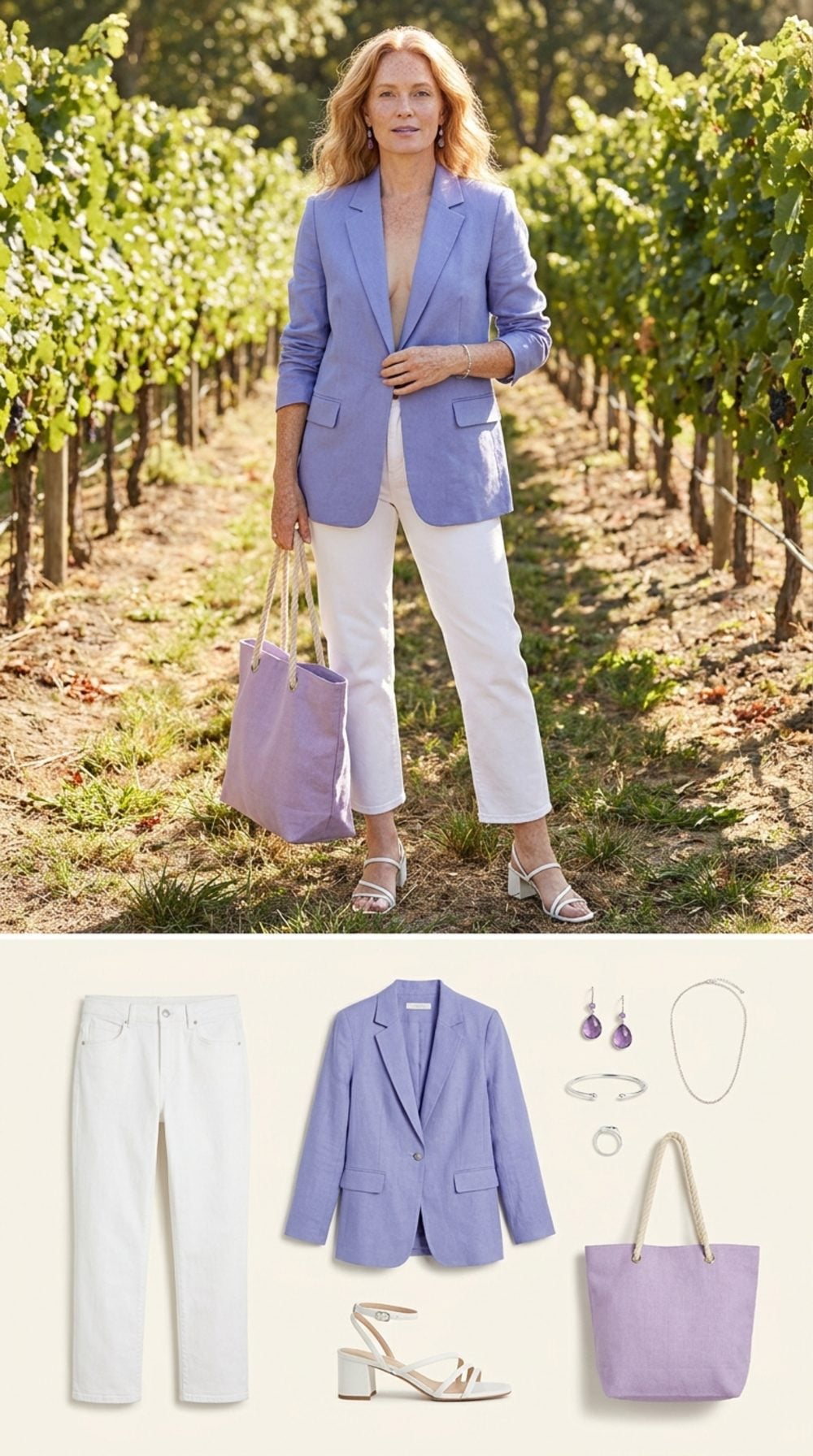 Vineyard Afternoon in White Cropped Denim and a Periwinkle Linen Set