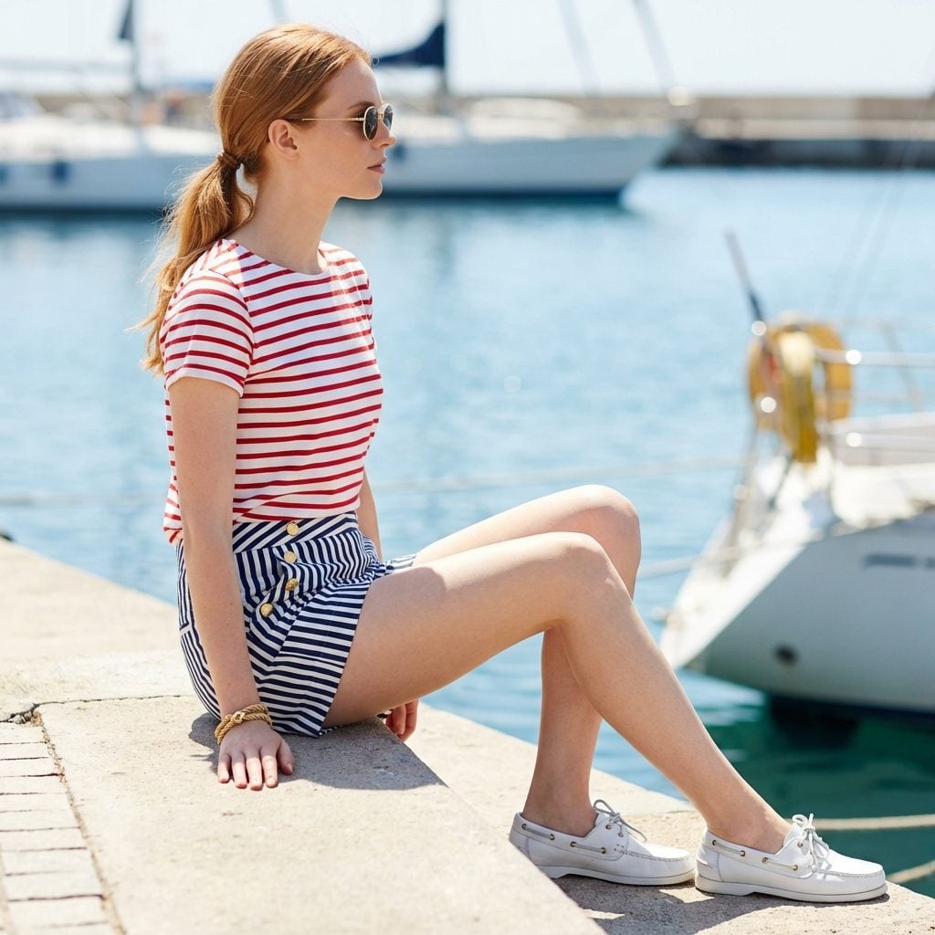 Nautical-Striped Shorts With a Wide Waistband and Those Gold Buttons Down the Front