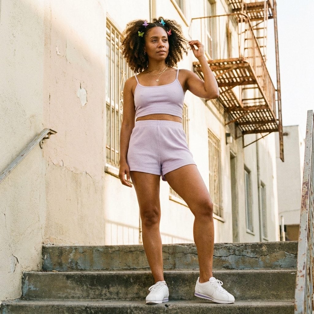 Ribbed Cotton Matching Shorts and Crop Top Set (Worn With the Nike Cortez, Obviously)