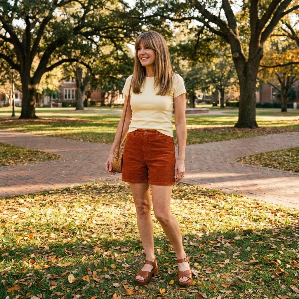 Corduroy Shorts in Burnt Orange and Olive That Somehow Survived Summer