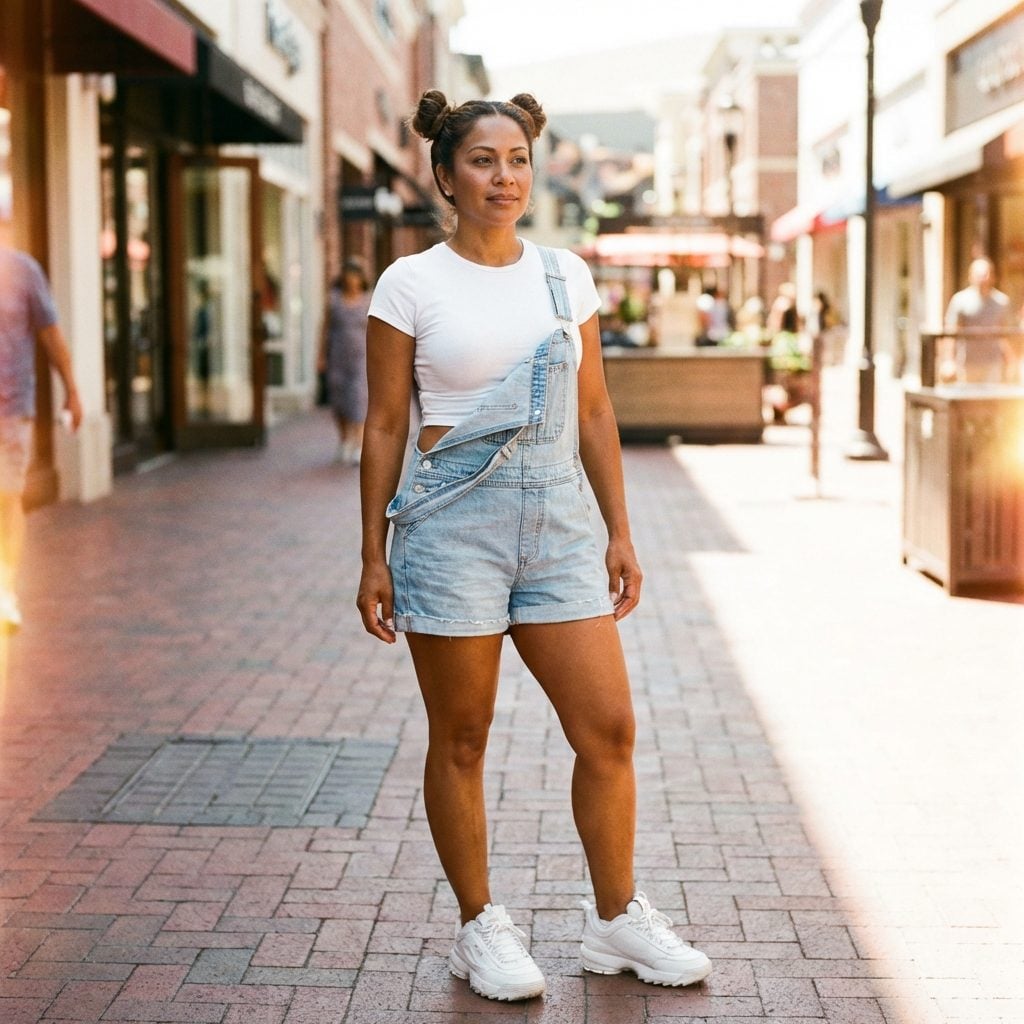 Cutoff Overalls Shorts With One Strap Completely Undone