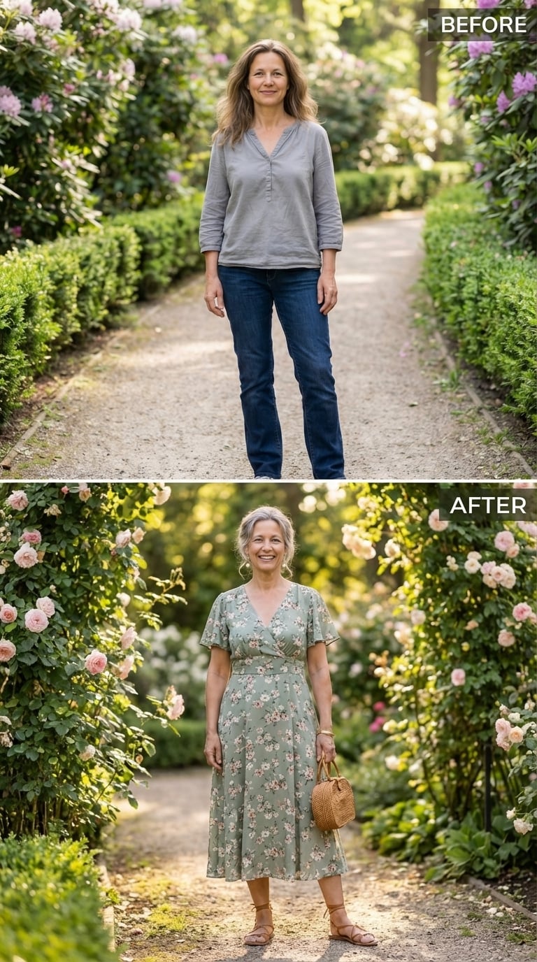 Floral Wrap Dress, Wicker Bag, and a Smile That Wasn't There Before