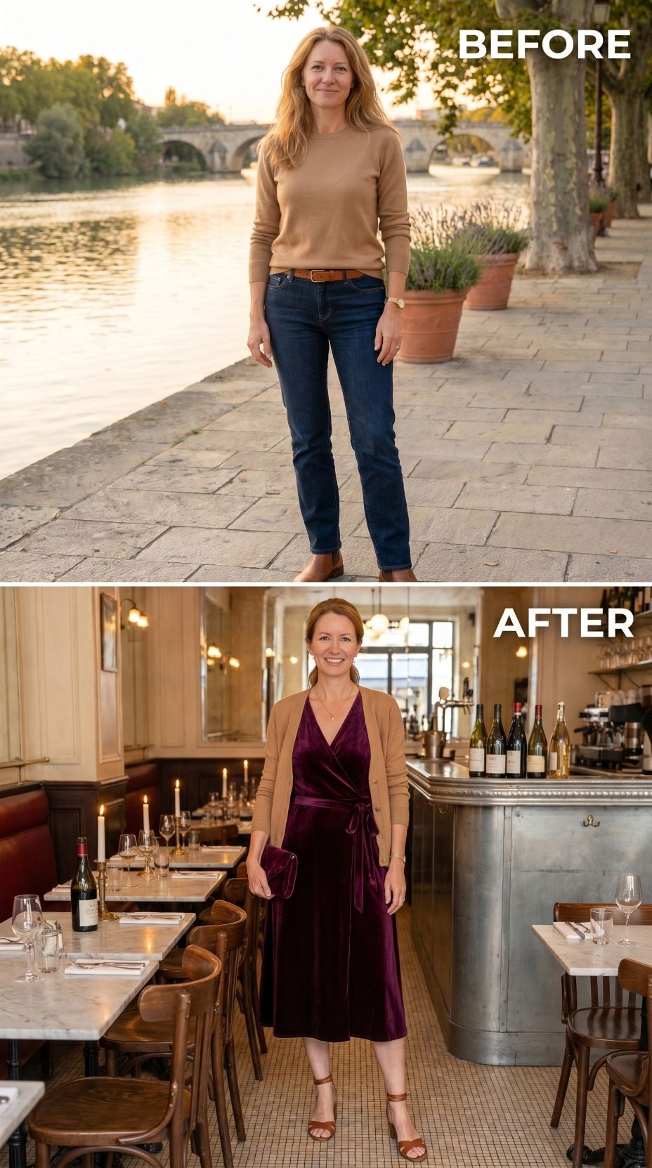 Velvet Wrap, Camel Cardigan, and the Restaurant She Almost Talked Herself Out Of