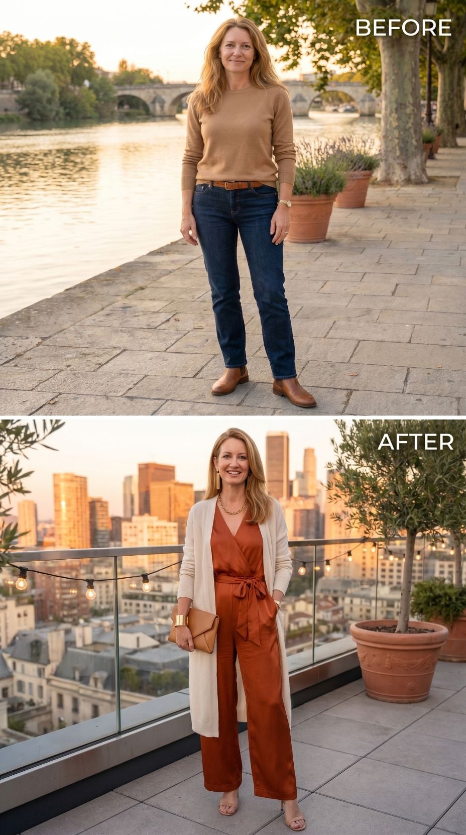 Rust Jumpsuit, Rooftop City Light, and the Night She Stopped Negotiating With Herself
