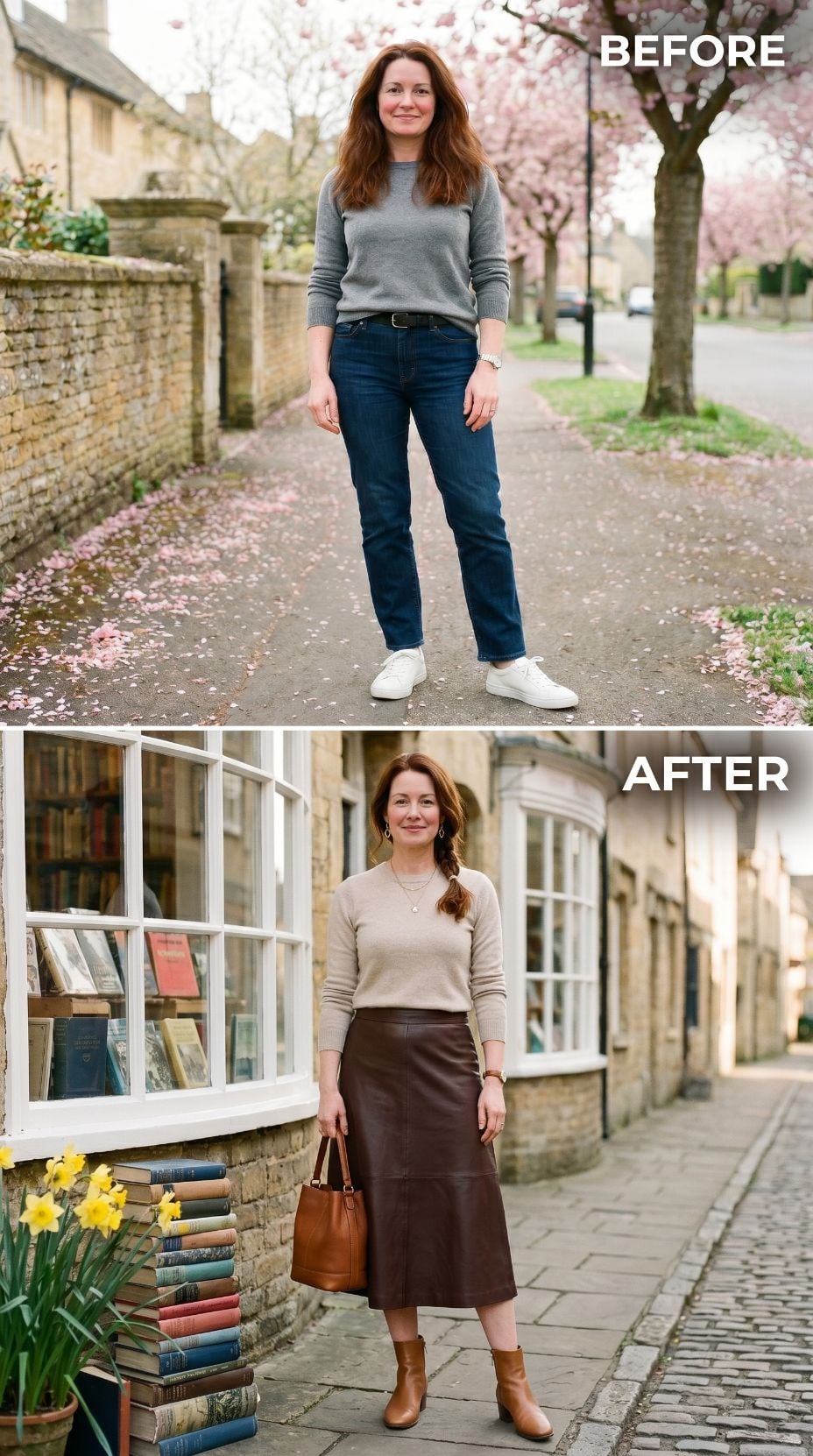 Leather Skirt, Low Heel, Loose Braid: The Outfit That Stopped Coasting