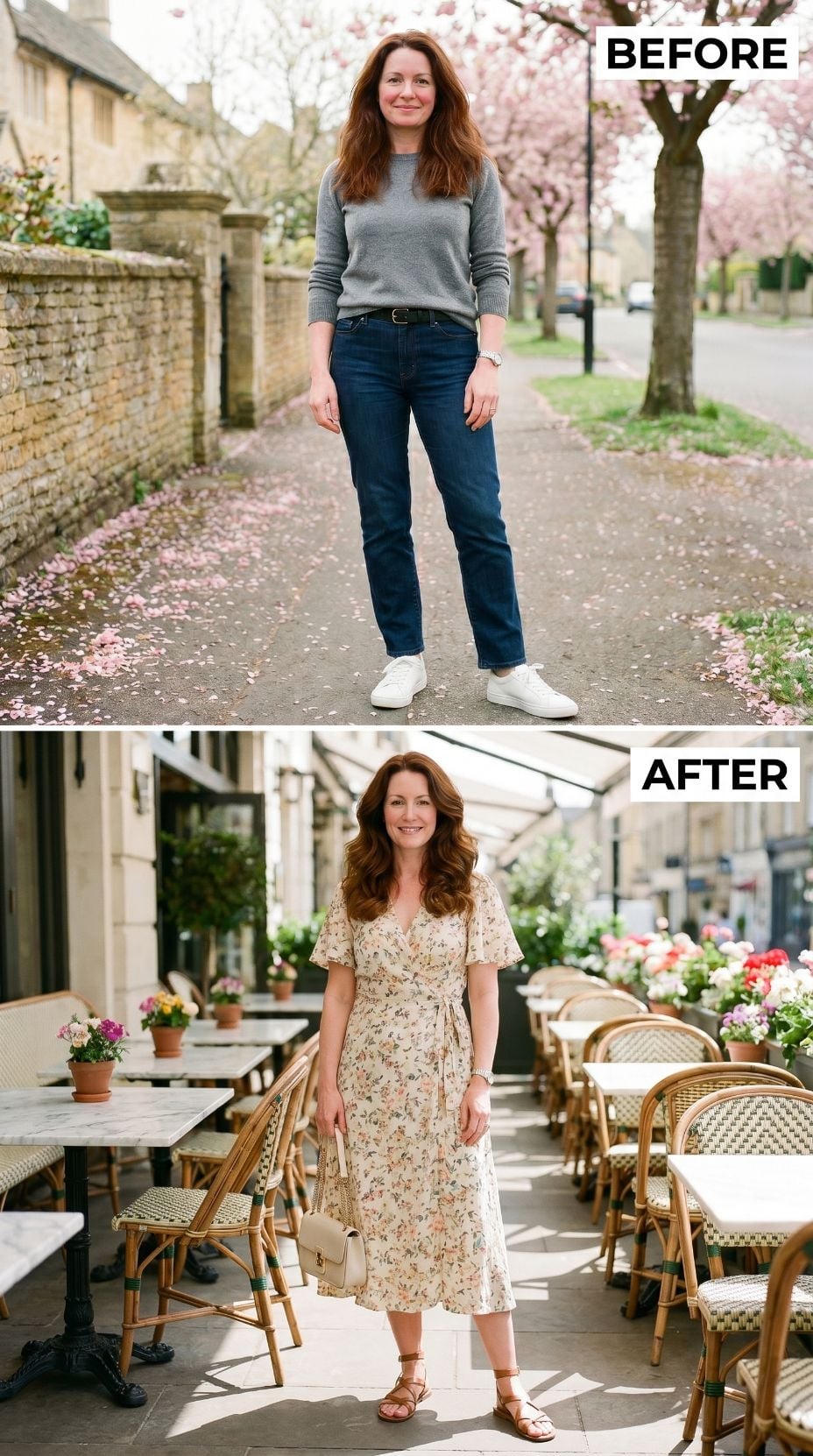 Jeans and a Gray Knit Walked So the Floral Wrap Dress Could Run