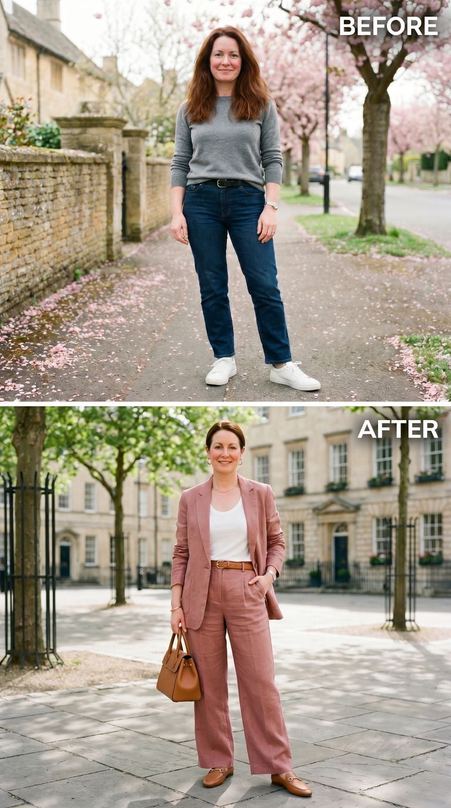 Pink Blazer, Wide Trousers, and the Tan Accessories That Did the Heavy Lifting