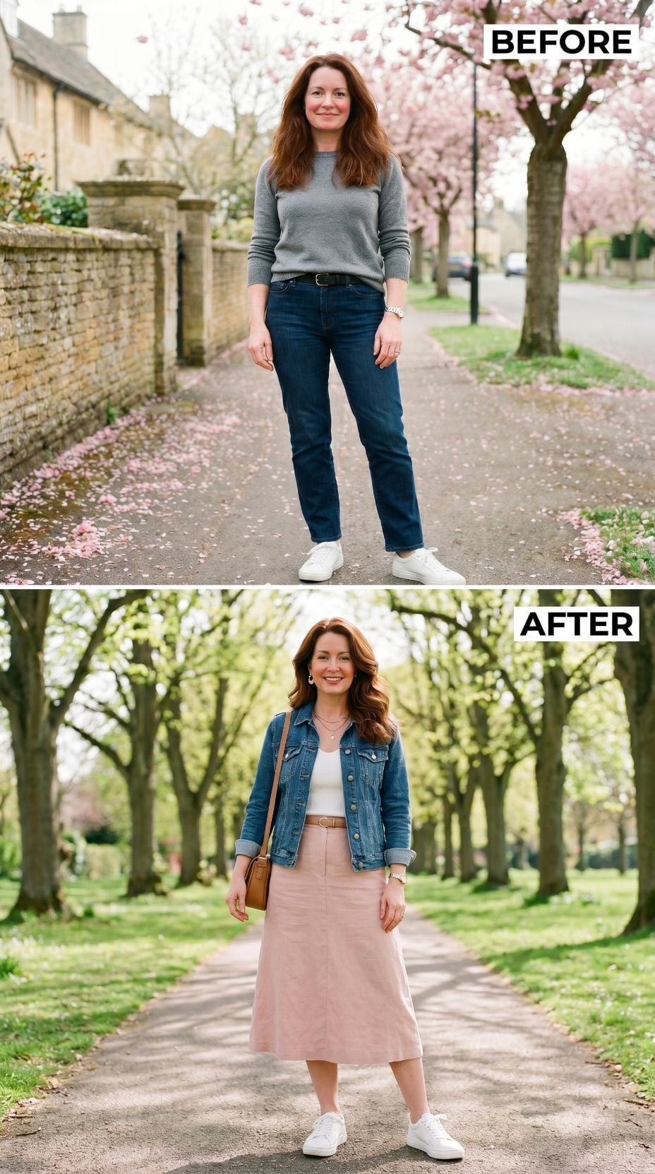 Gray Sweater Out, Pink Midi In — Cherry Blossoms Did the Rest