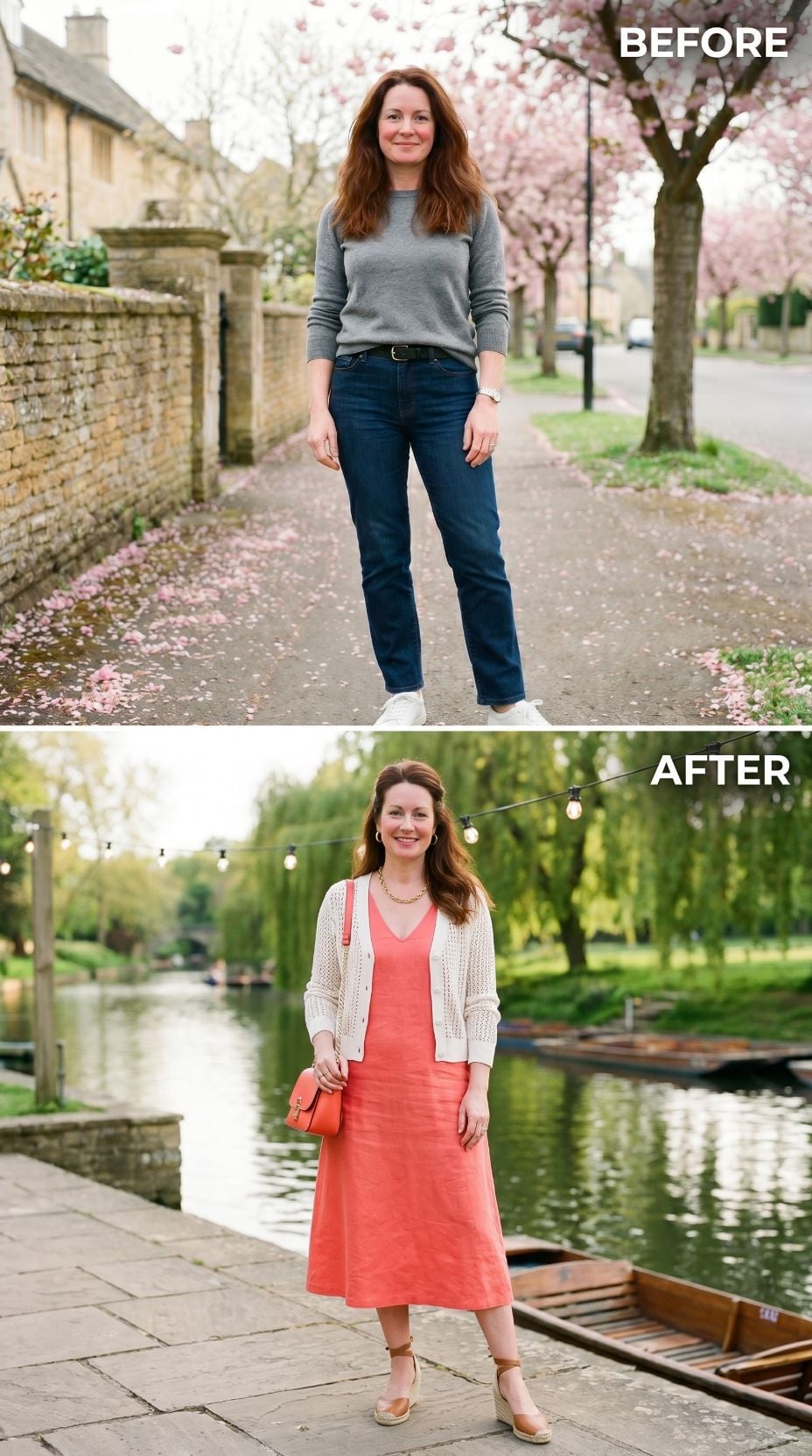 Gray Sweater and Jeans Handed Off to Coral Linen and a Cardigan That Knew Its Role