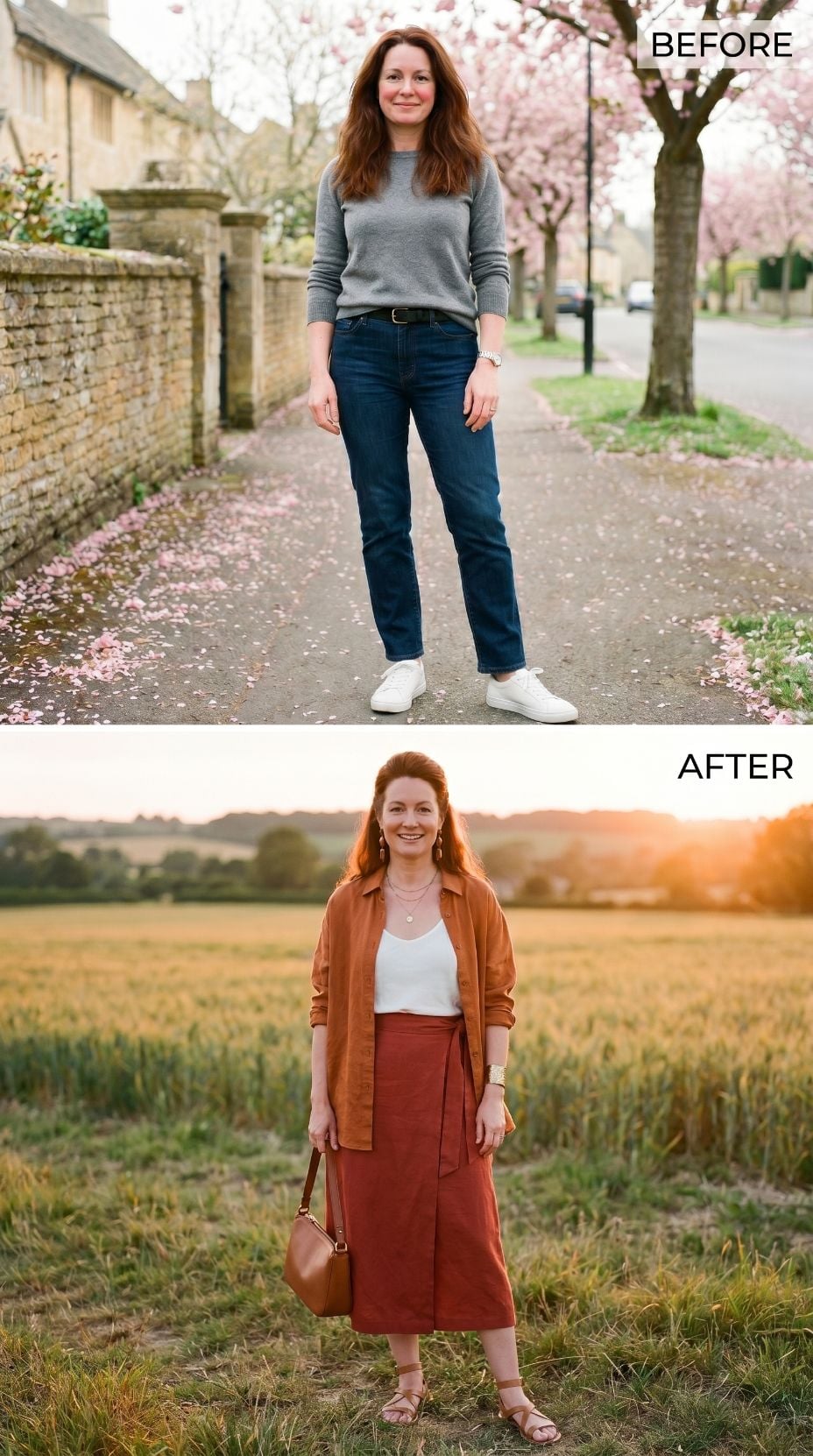 Rust Linen and a Golden Hour Field Replaced What Jeans and a Gray Sweater Couldn't Fix