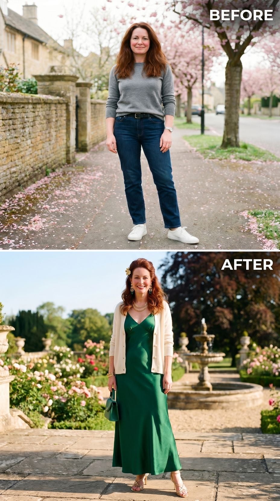 Jeans and a Gray Sweater Retired. Emerald Satin and a Cream Cardigan Took the Shift.